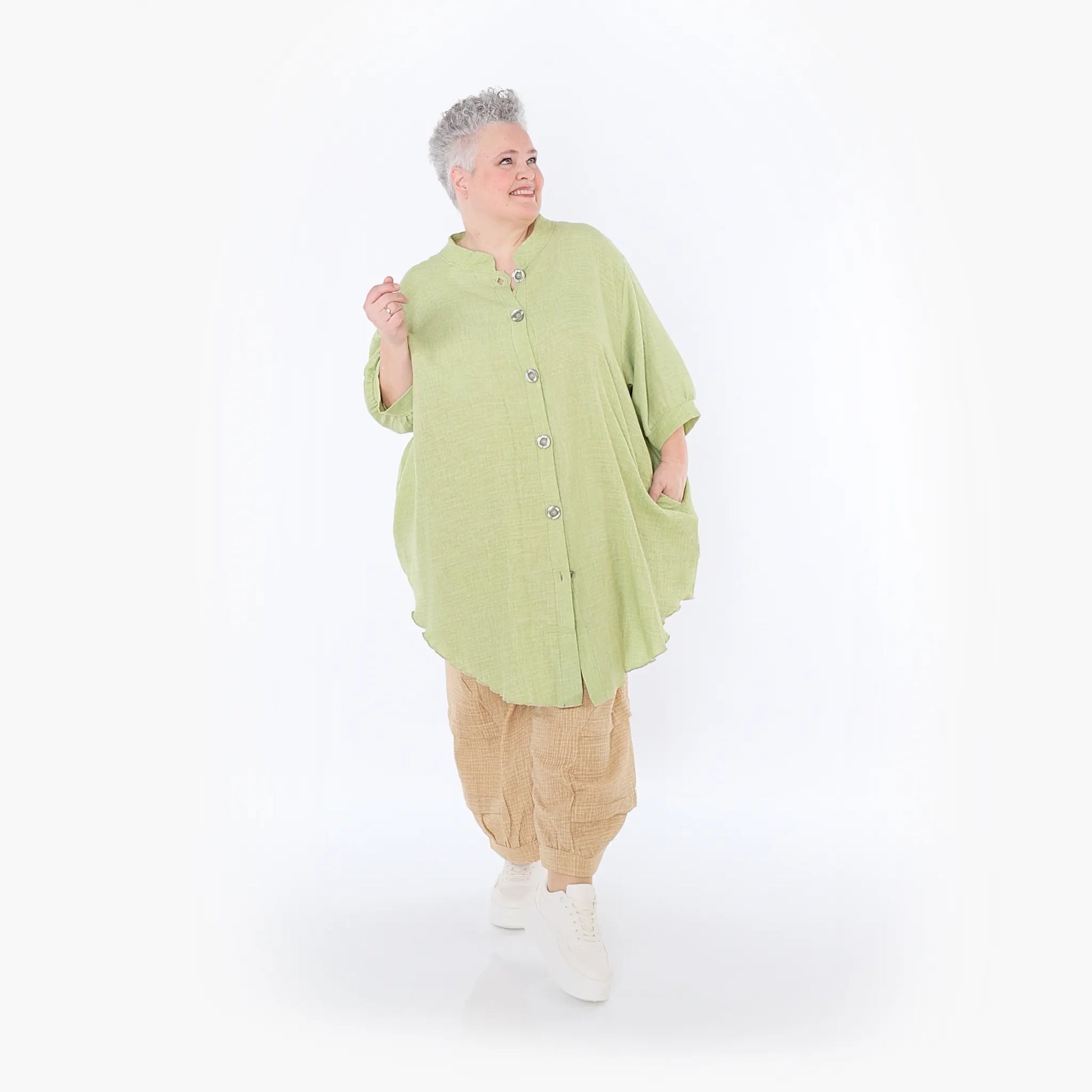  AKH Fashion Bluse in gerundeter Form, aus Baumwolle, 1501.07106, Apfelgrün, Ausgefallen