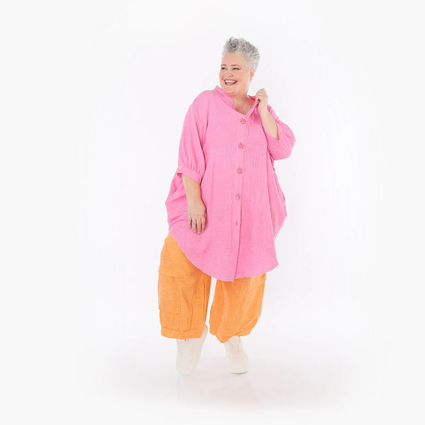  AKH Fashion Bluse in gerundeter Form, aus Baumwolle, 1501.07106, Fuchsia, Ausgefallen