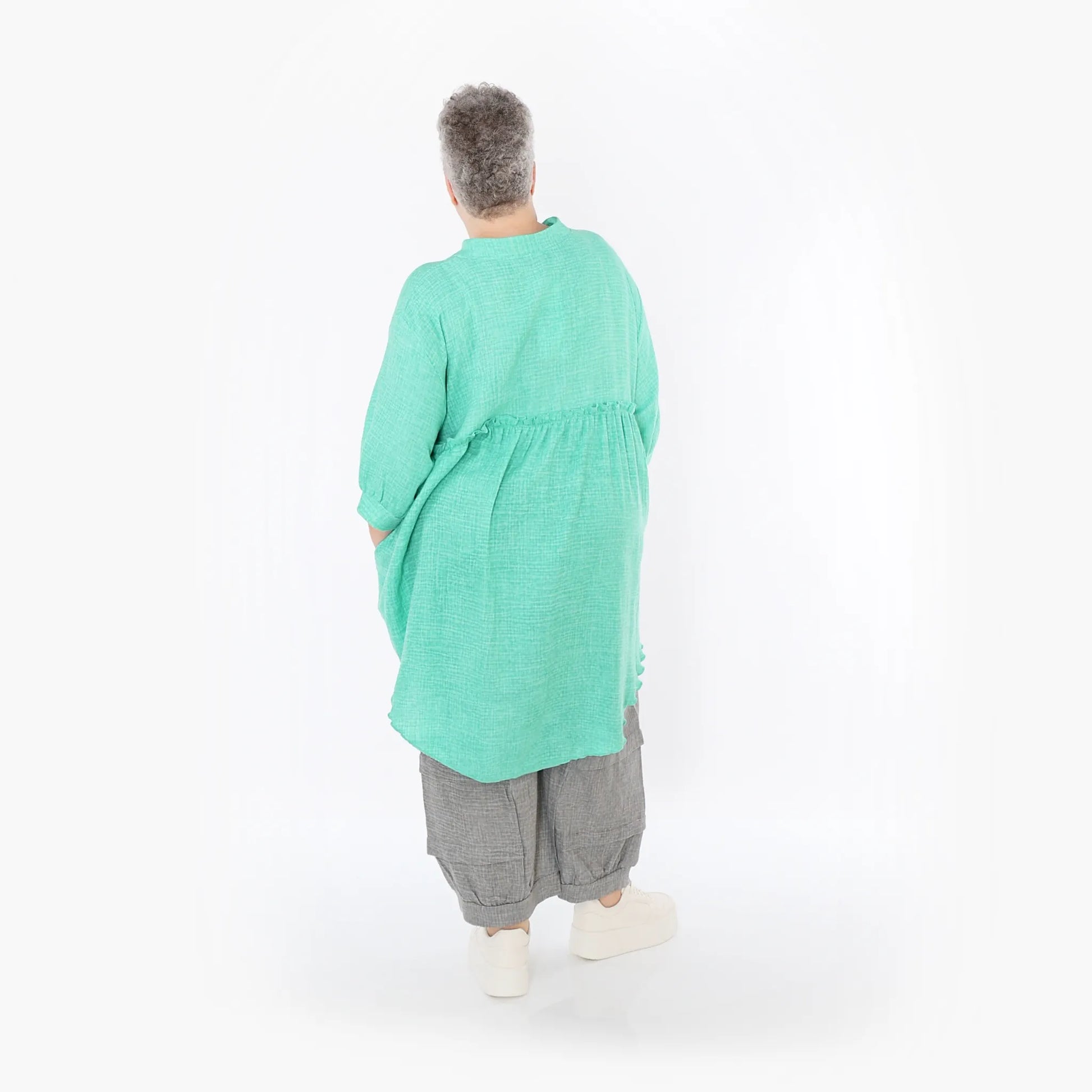 AKH Fashion Bluse in gerundeter Form, aus Baumwolle, 1501.07106, Grün, Ausgefallen, Schick