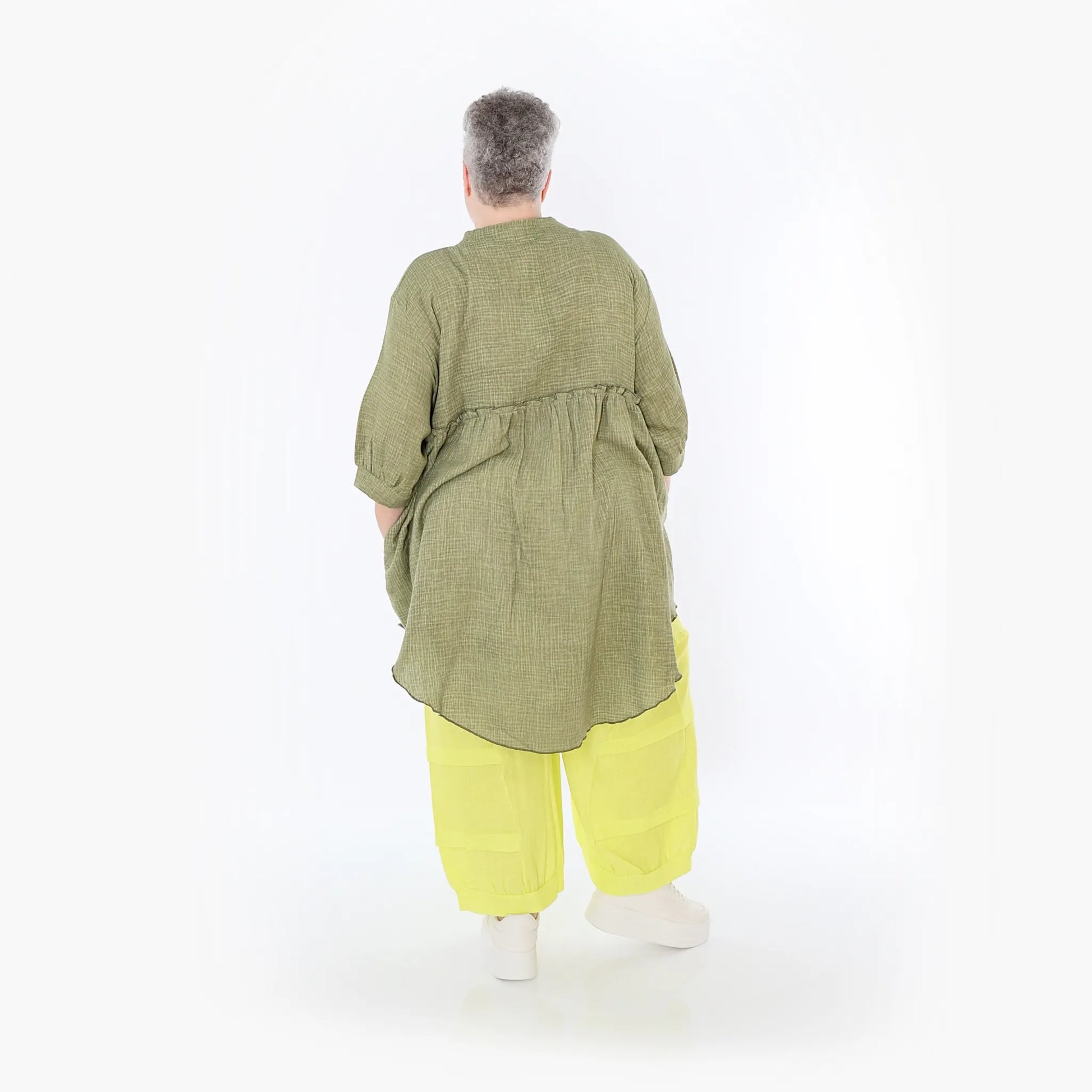  AKH Fashion Bluse in gerundeter Form, aus Baumwolle, 1501.07106, Khaki, Ausgefallen