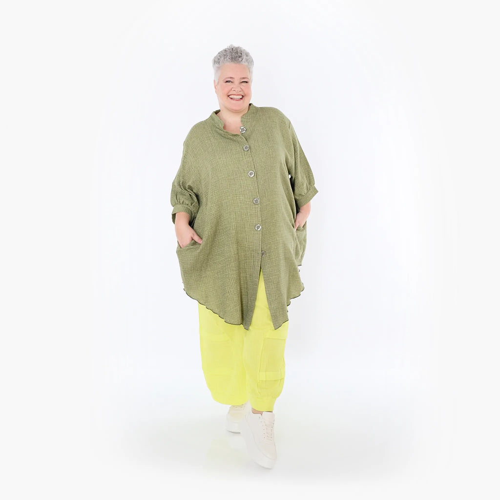  AKH Fashion Bluse in gerundeter Form, aus Baumwolle, 1501.07106, Khaki, Ausgefallen