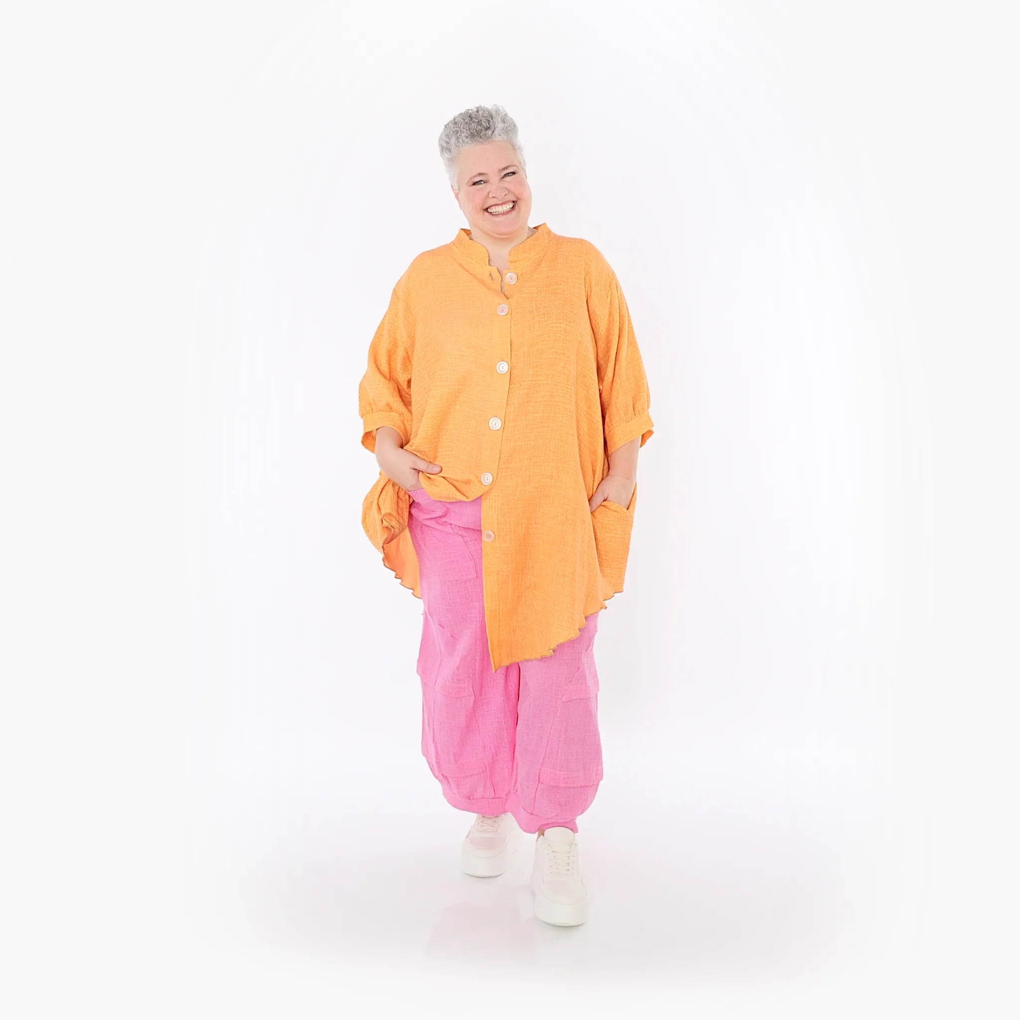  AKH Fashion Bluse in gerundeter Form, aus Baumwolle, 1501.07106, Orange, Ausgefallen