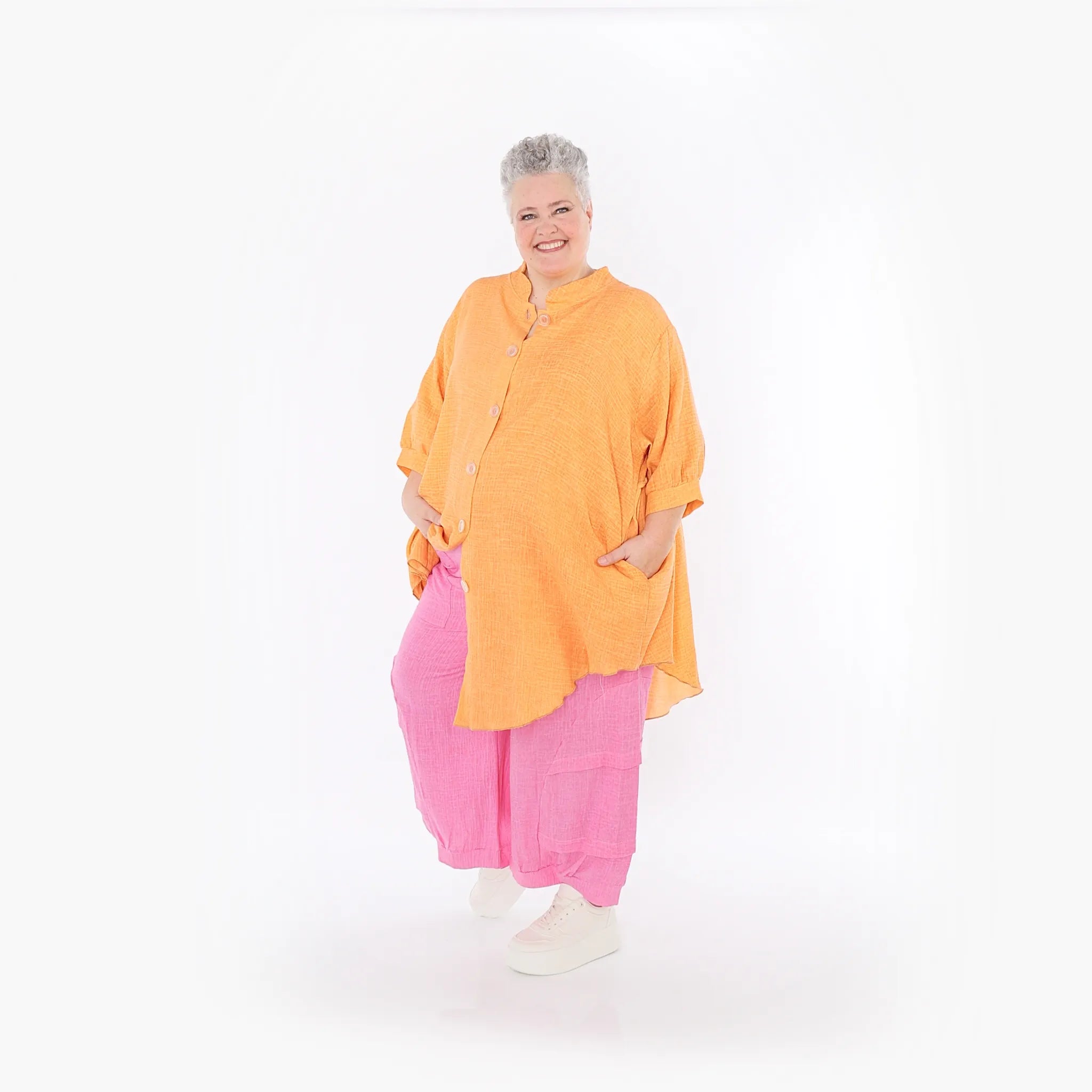  AKH Fashion Bluse in gerundeter Form, aus Baumwolle, 1501.07106, Orange, Ausgefallen