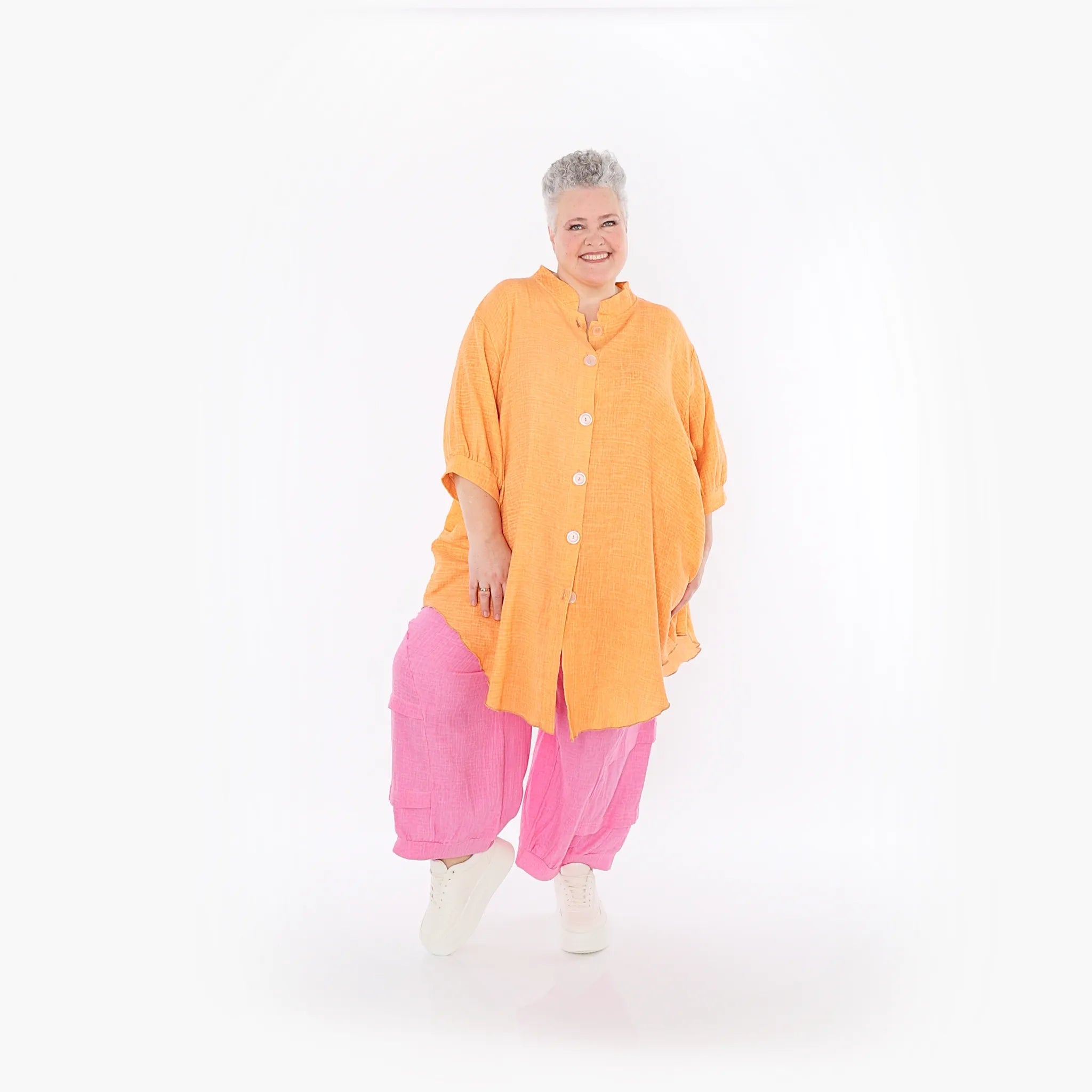  AKH Fashion Bluse in gerundeter Form, aus Baumwolle, 1501.07106, Orange, Ausgefallen