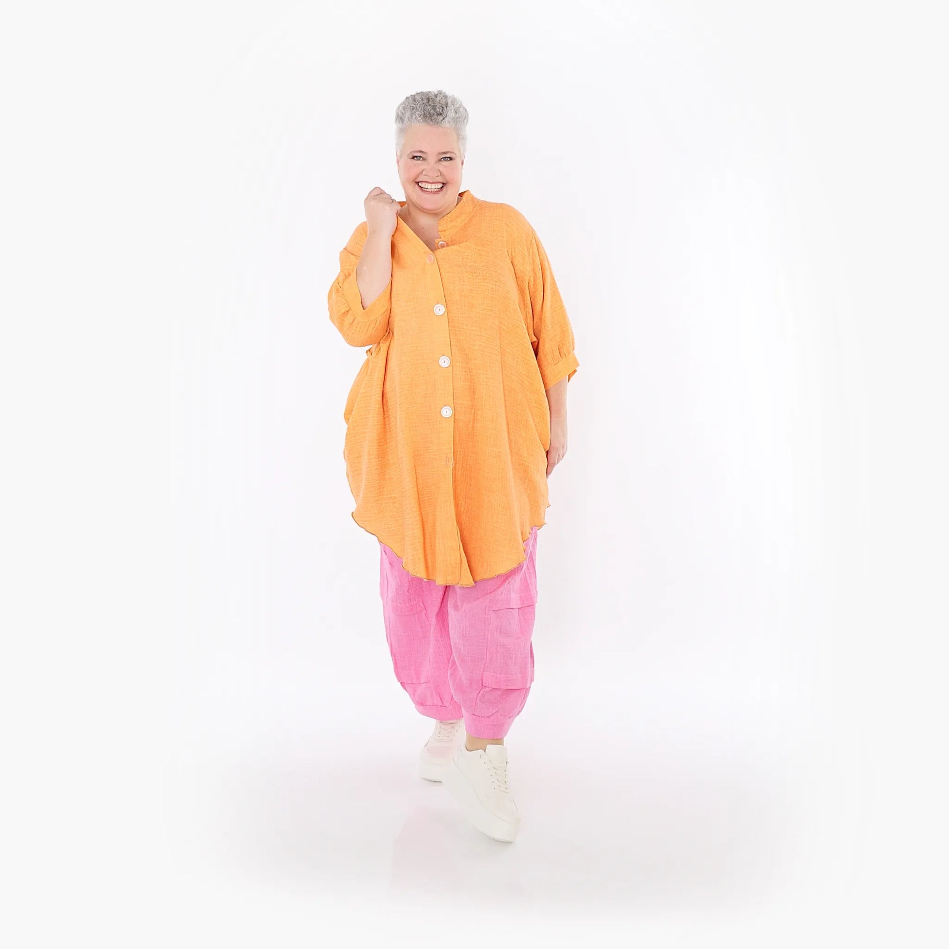  AKH Fashion Bluse in gerundeter Form, aus Baumwolle, 1501.07106, Orange, Ausgefallen