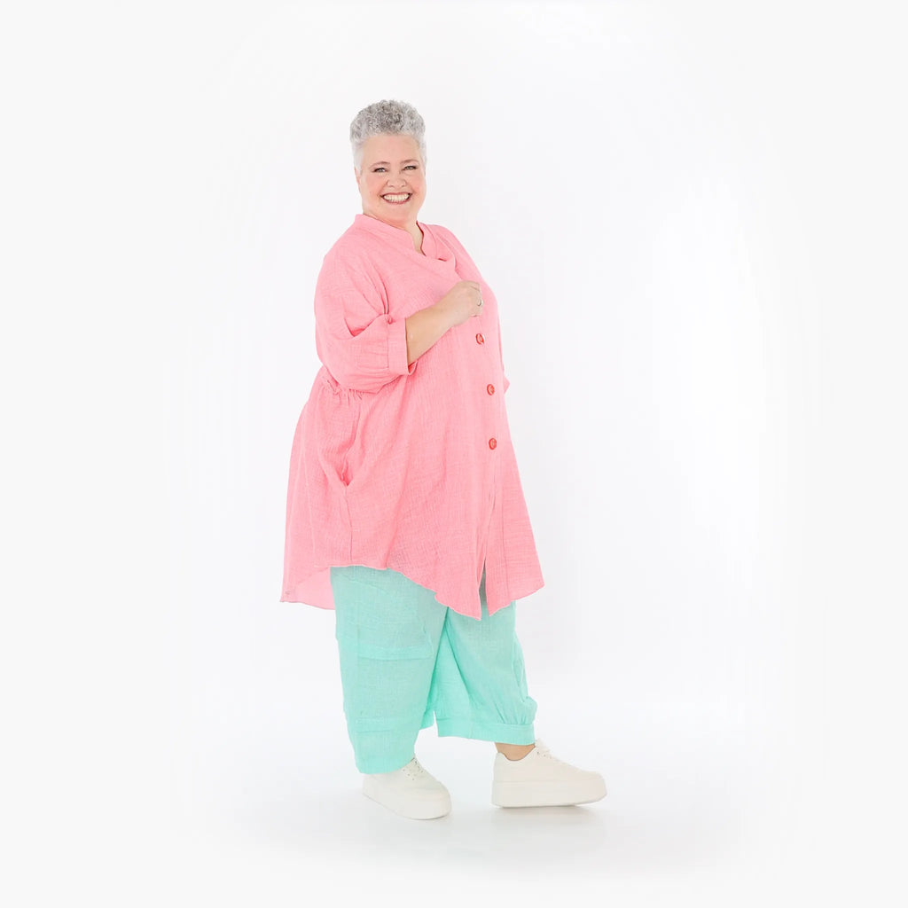  AKH Fashion Bluse in gerundeter Form, aus Baumwolle, 1501.07106, Rosa, Ausgefallen, Schick