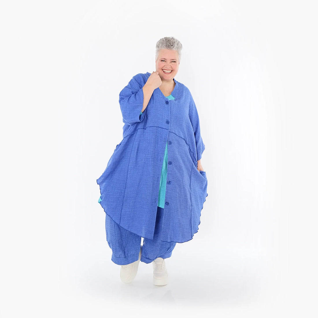  AKH Fashion Jacke in gerundeter Form, aus Baumwolle, 1501.07107, Blau, Ausgefallen, Schick
