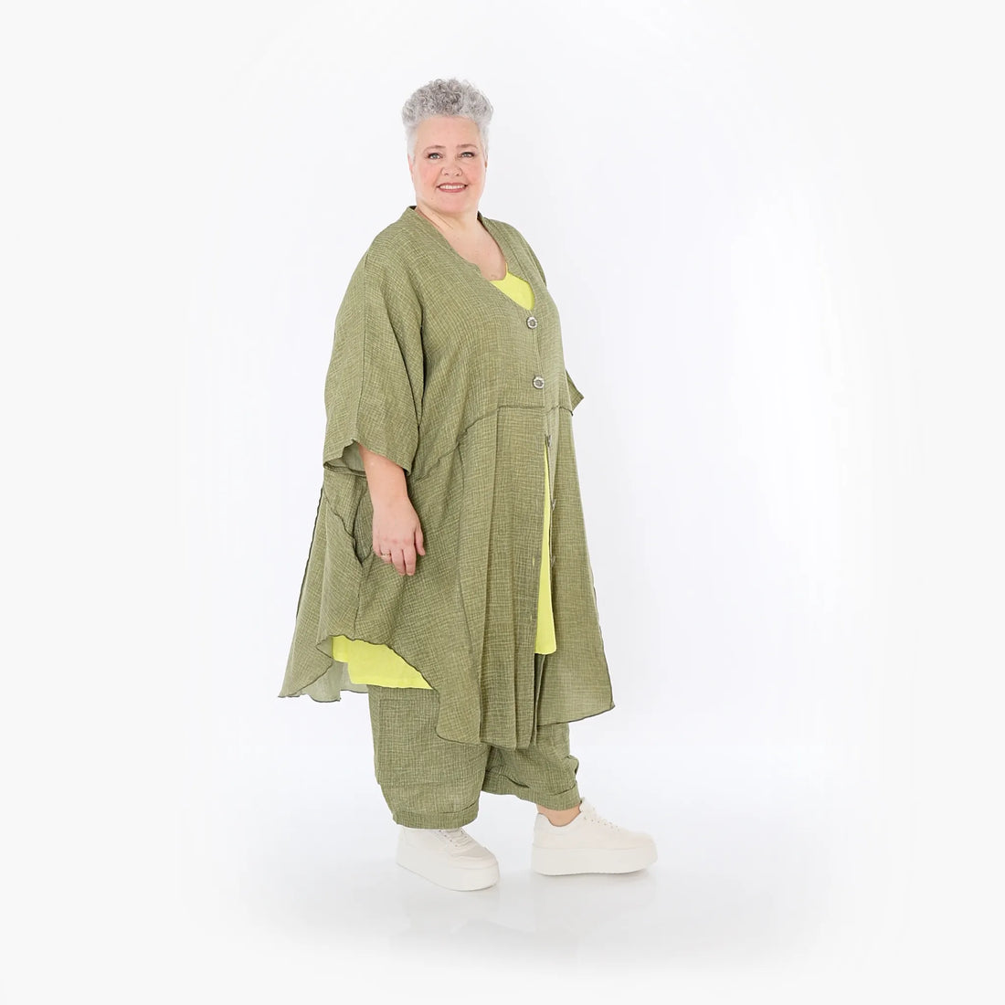  AKH Fashion Jacke in gerundeter Form, aus Baumwolle, 1501.07107, Khaki, Ausgefallen