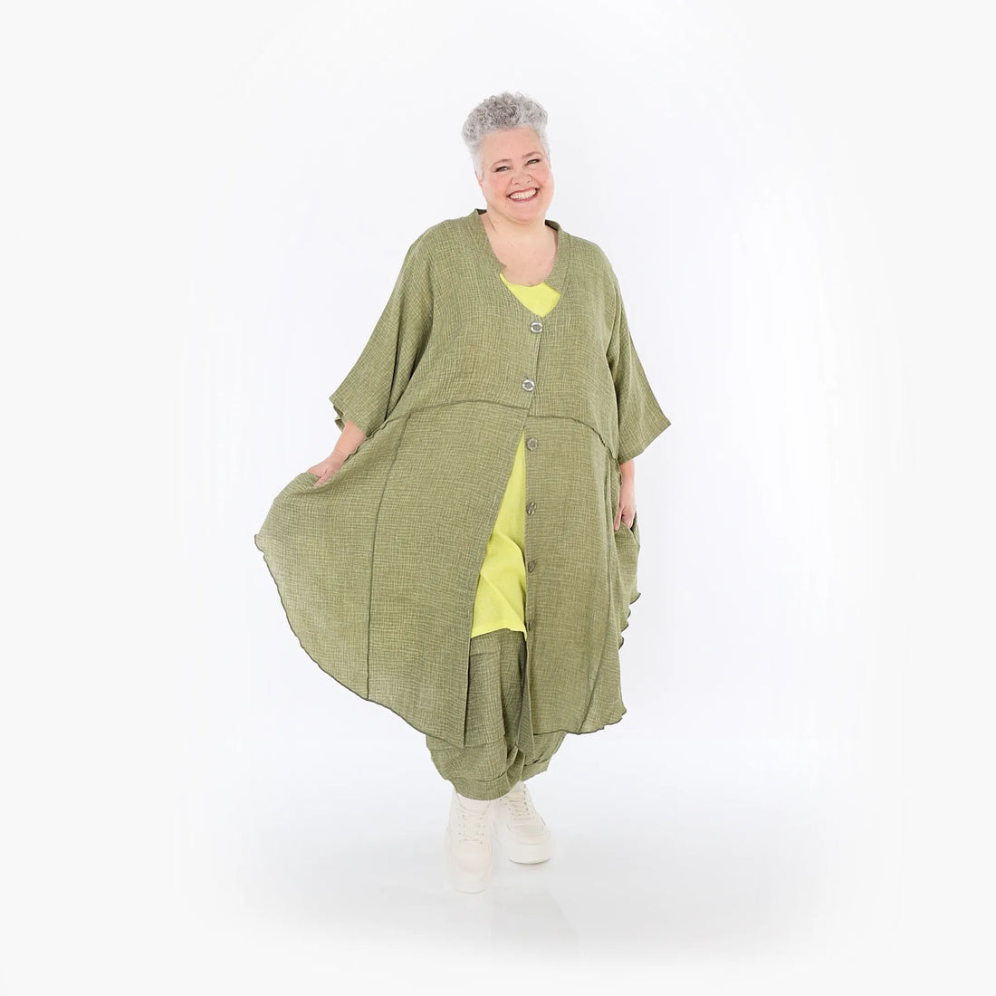 AKH Fashion Jacke in gerundeter Form, aus Baumwolle, 1501.07107, Khaki, Ausgefallen