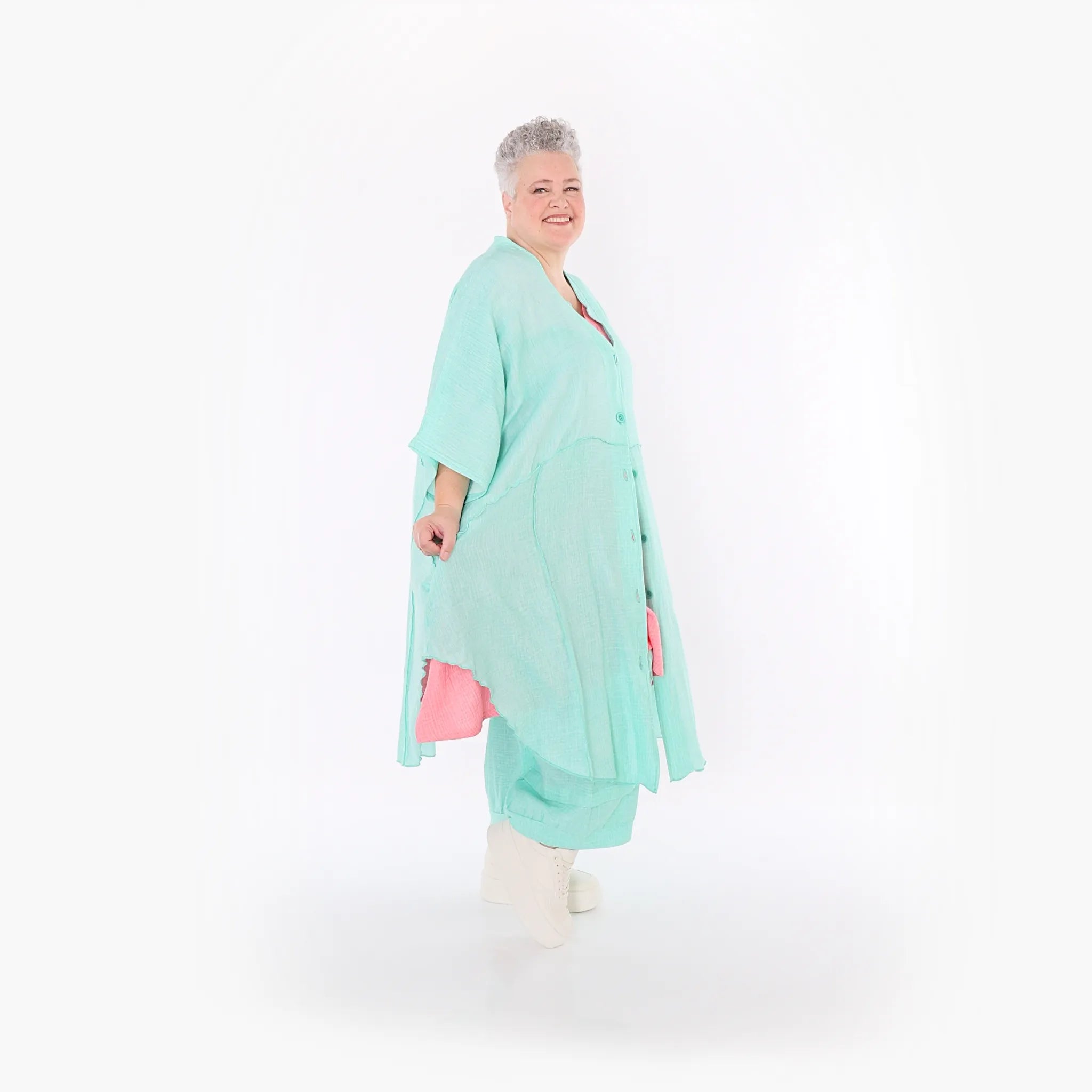  AKH Fashion Jacke in gerundeter Form, aus Baumwolle, 1501.07107, Mint, Ausgefallen, Schick