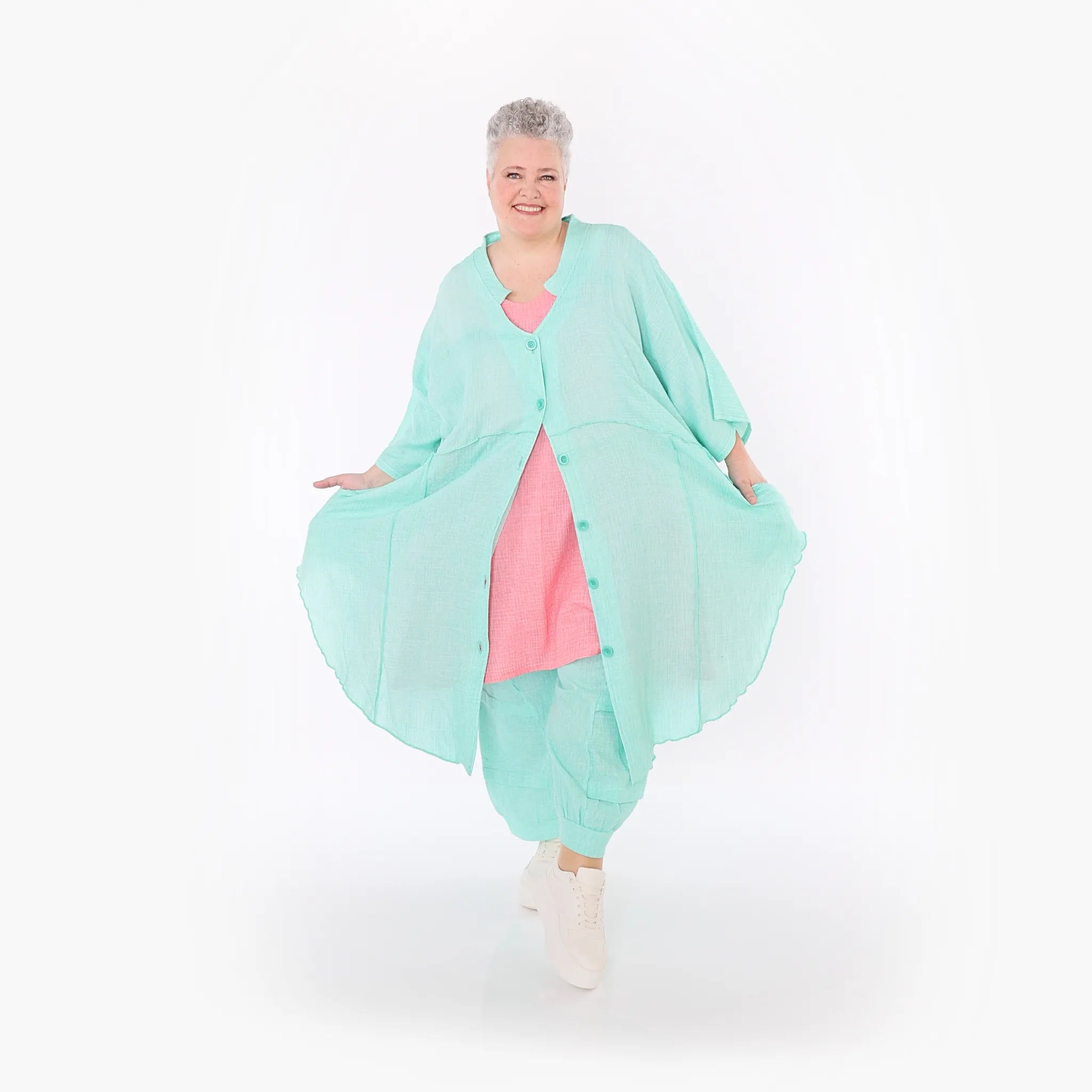  AKH Fashion Jacke in gerundeter Form, aus Baumwolle, 1501.07107, Mint, Ausgefallen, Schick