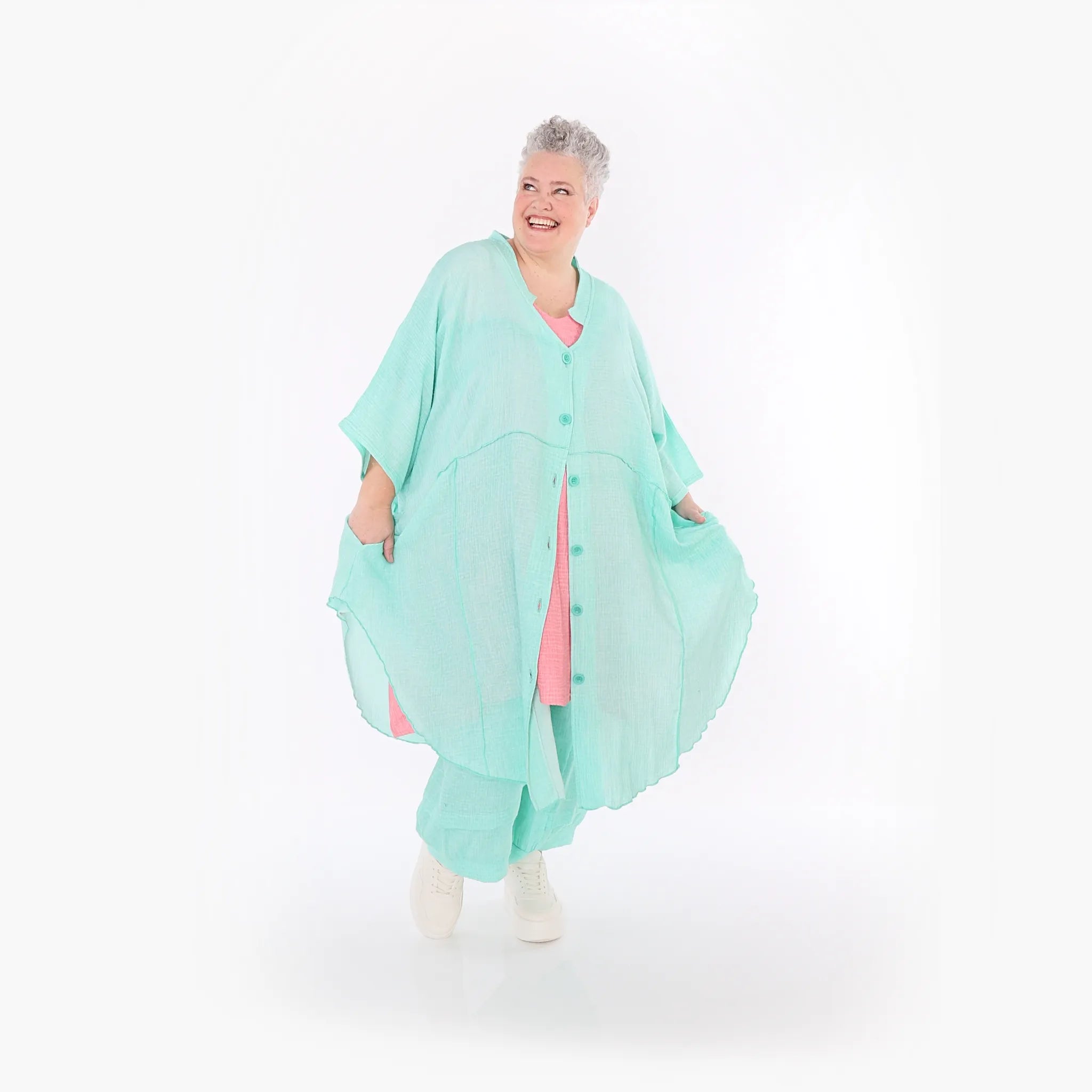  AKH Fashion Jacke in gerundeter Form, aus Baumwolle, 1501.07107, Mint, Ausgefallen, Schick