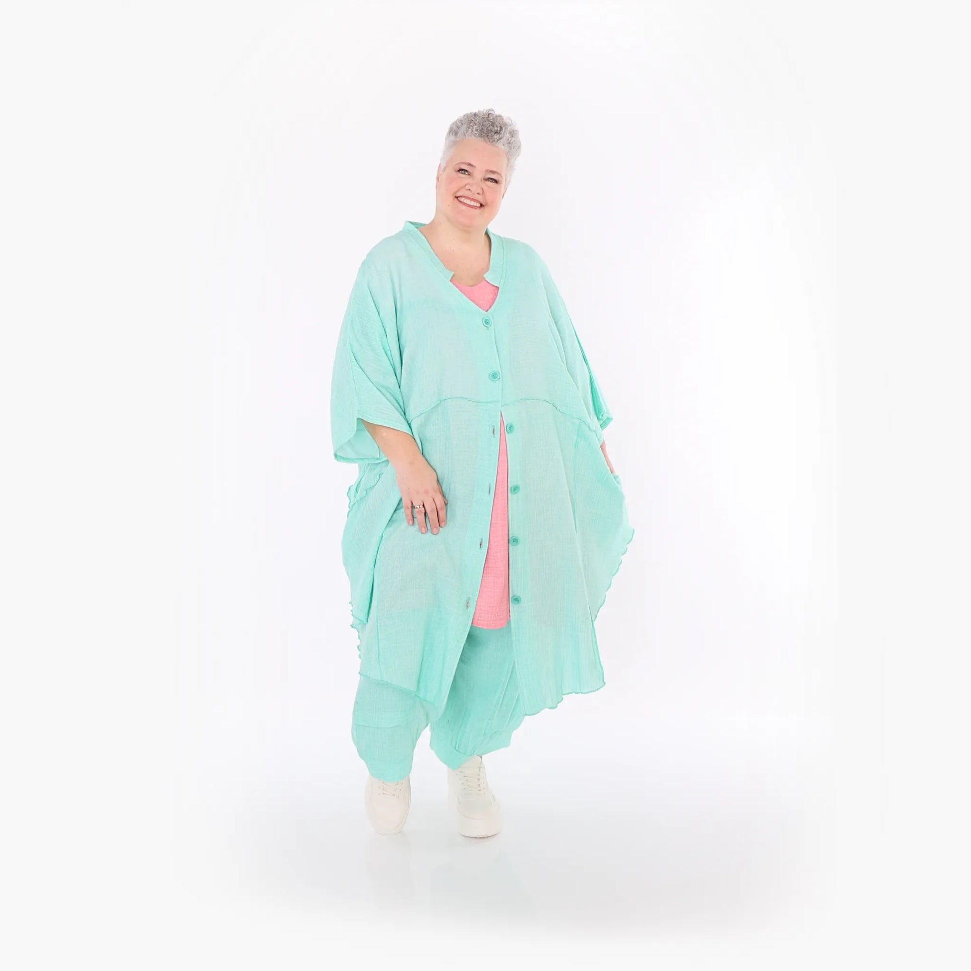  AKH Fashion Jacke in gerundeter Form, aus Baumwolle, 1501.07107, Mint, Ausgefallen, Schick