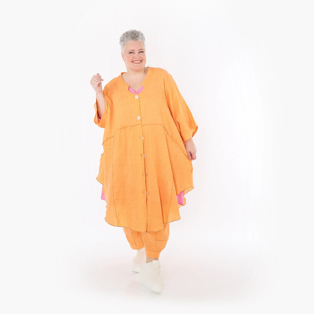  AKH Fashion Jacke in gerundeter Form, aus Baumwolle, 1501.07107, Orange, Ausgefallen