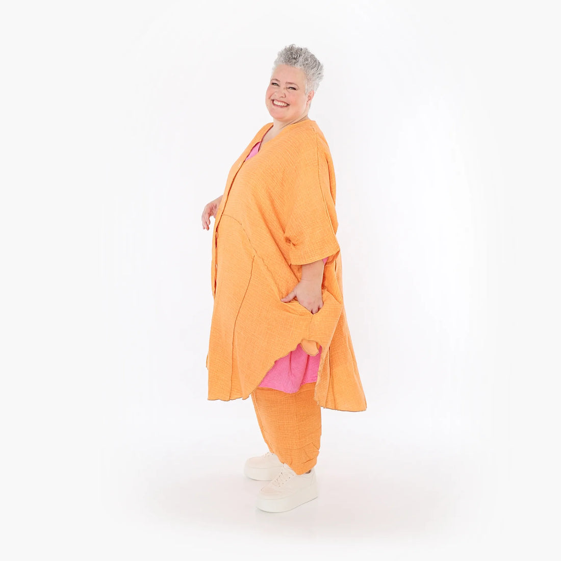  AKH Fashion Jacke in gerundeter Form, aus Baumwolle, 1501.07107, Orange, Ausgefallen