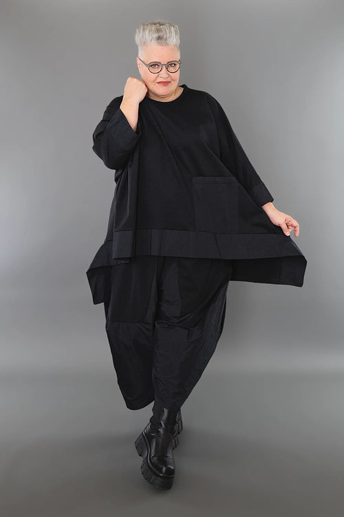 A-Form Bigshirt von AKH Premium aus Materialmix, P1001.6869, Schwarz, Ausgefallen, Zeitlos