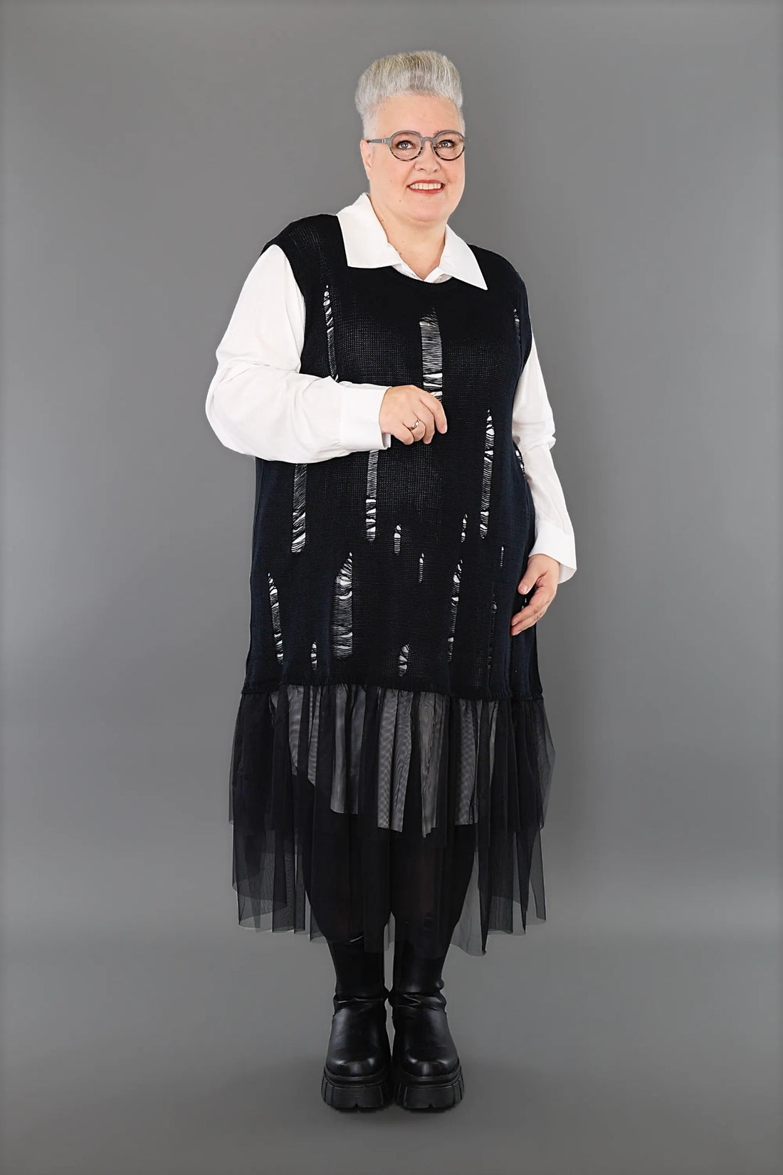  A-Form Tunika von AKH Premium aus Baumwolle, P1002.2524, Schwarz, Ausgefallen, Zeitlos