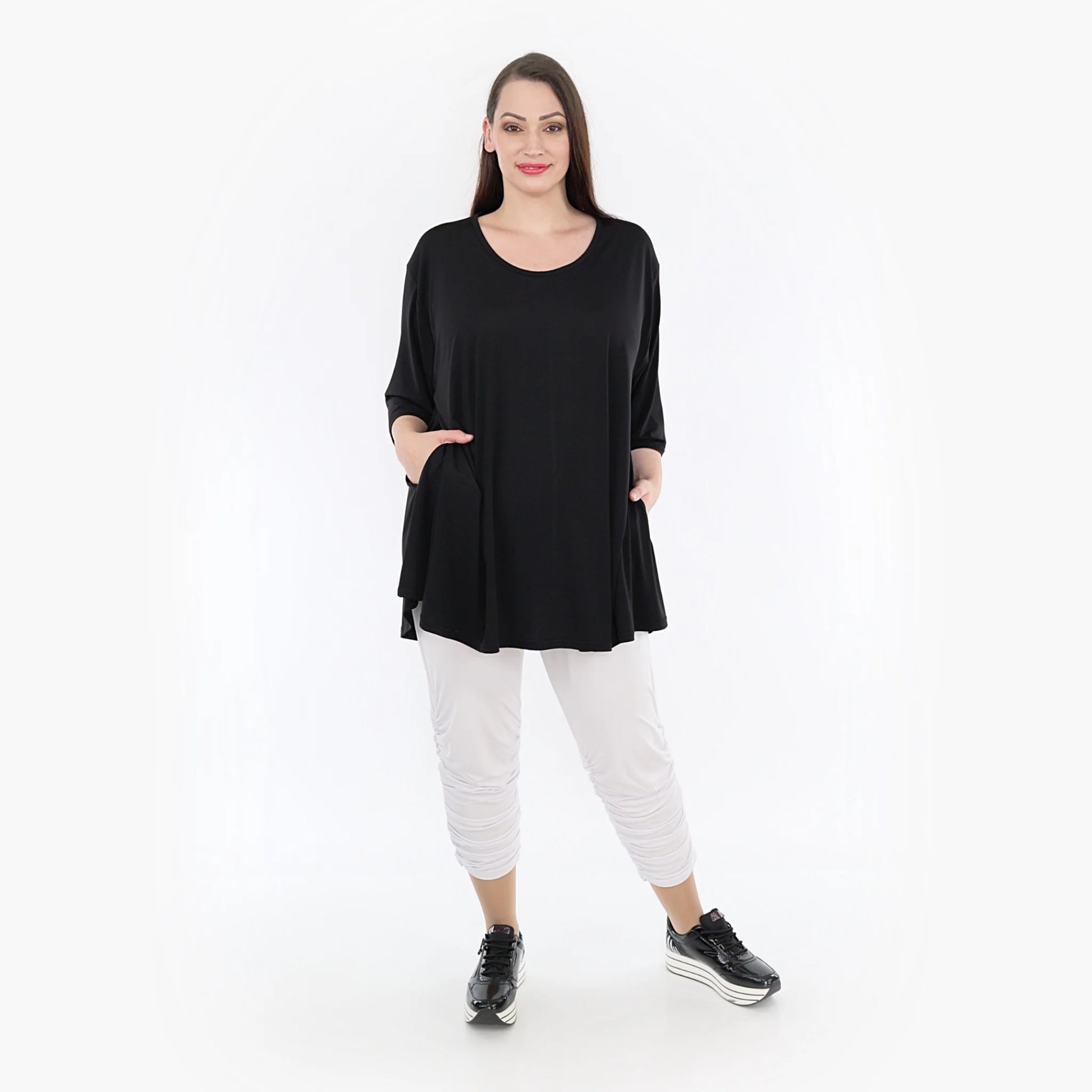  Shirt von AKH Fashion aus Viskose in Glocken-Form, 0792.08971, Schwarz, Unifarben, Schick