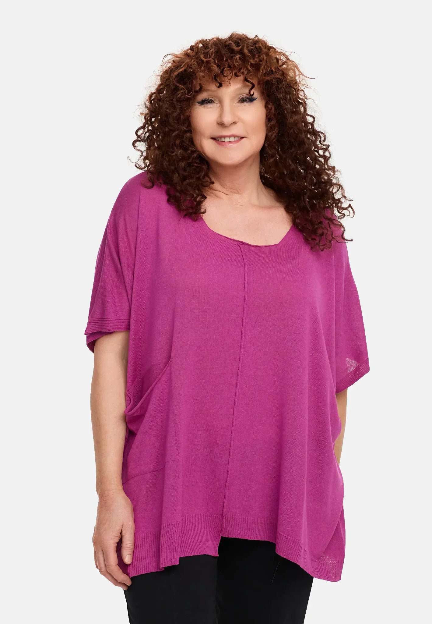  Amandine Pulli in kastiger Form, aus Viskose, A2802, Fuchsia, Schick, Modern, Bequem