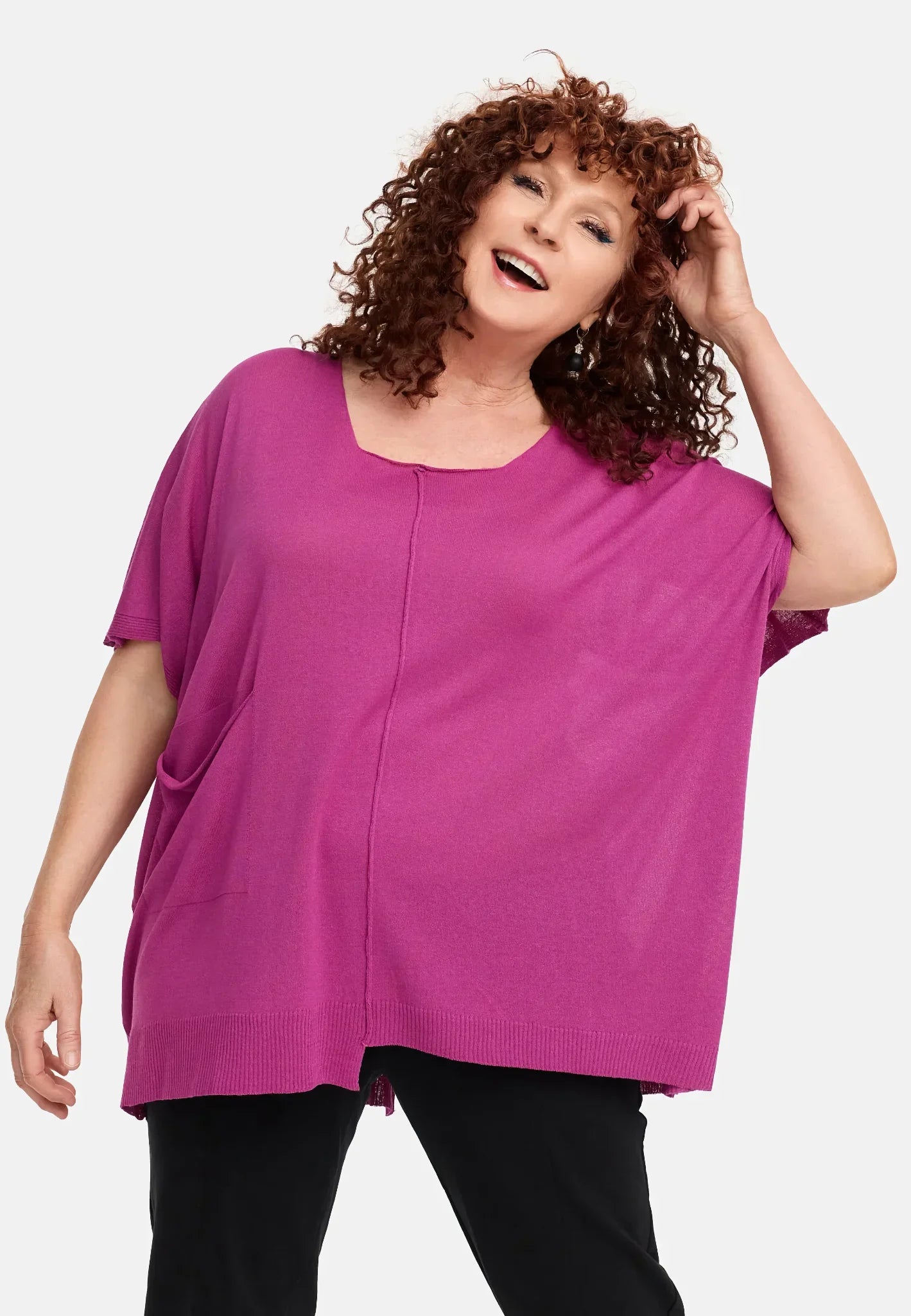  Amandine Pulli in kastiger Form, aus Viskose, A2802, Fuchsia, Schick, Modern, Bequem