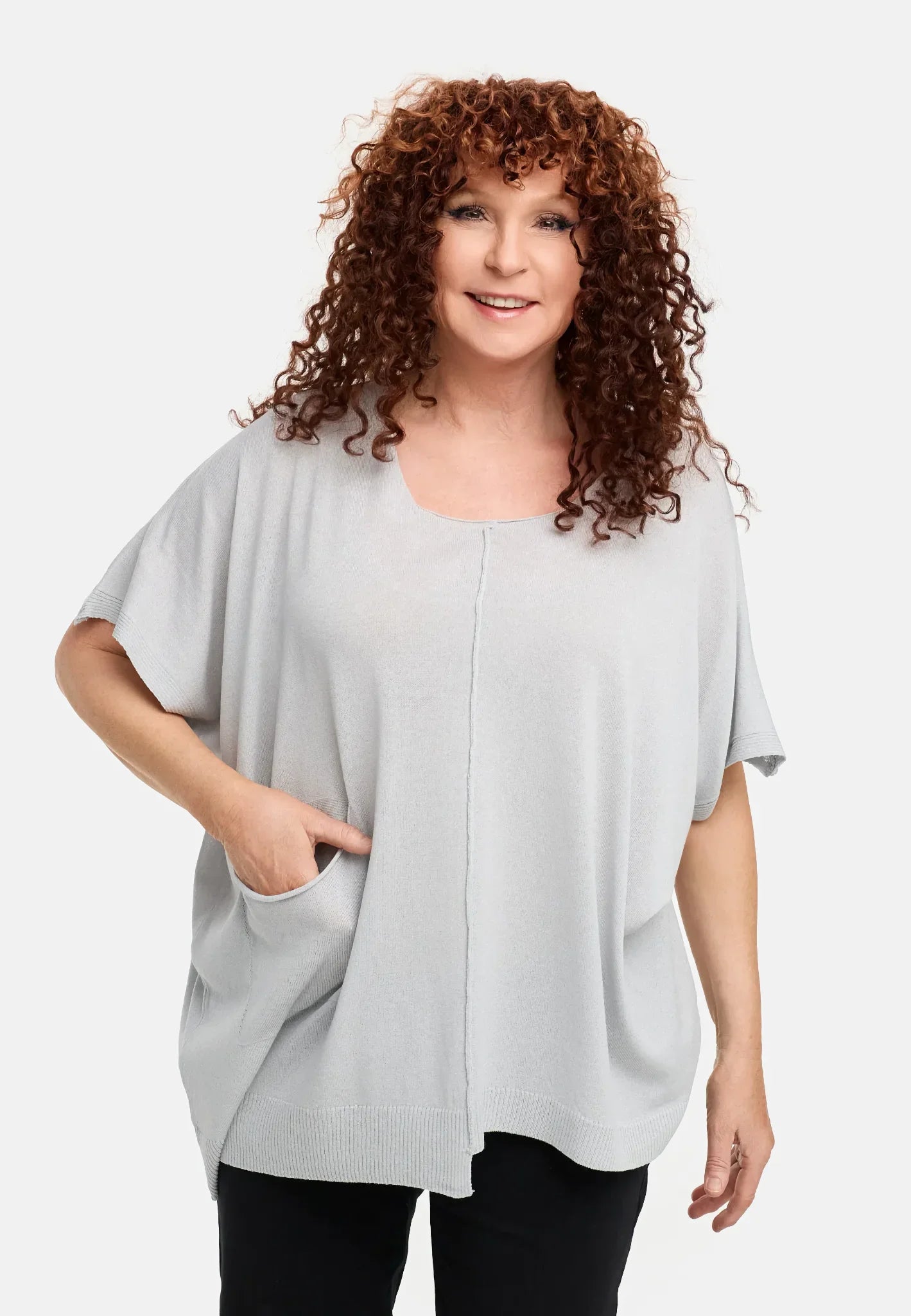  Amandine Pulli in kastiger Form, aus Viskose, A2802, Hellgrau, Schick, Modern, Bequem