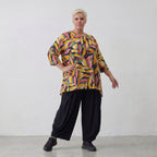 Mehrfarbiges Chiffonshirt in weiter A-Form mit Blumenprint 3/4-Arm und Rundhalsausschnitt