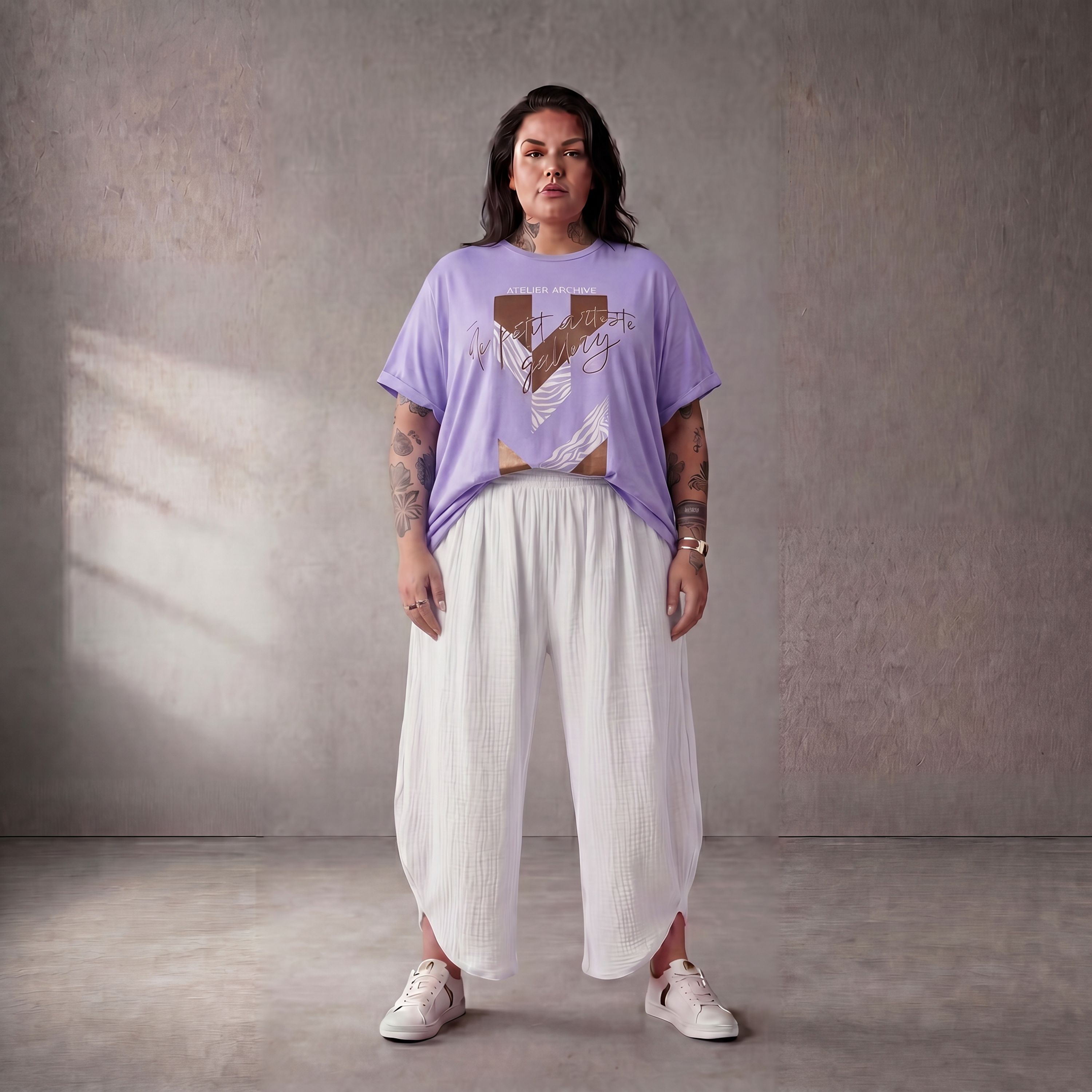 Damen Shirt Lagenlook Baumwolle Flieder, A-Linie, Kurzarm, Oversize große Größen – Funky Diva