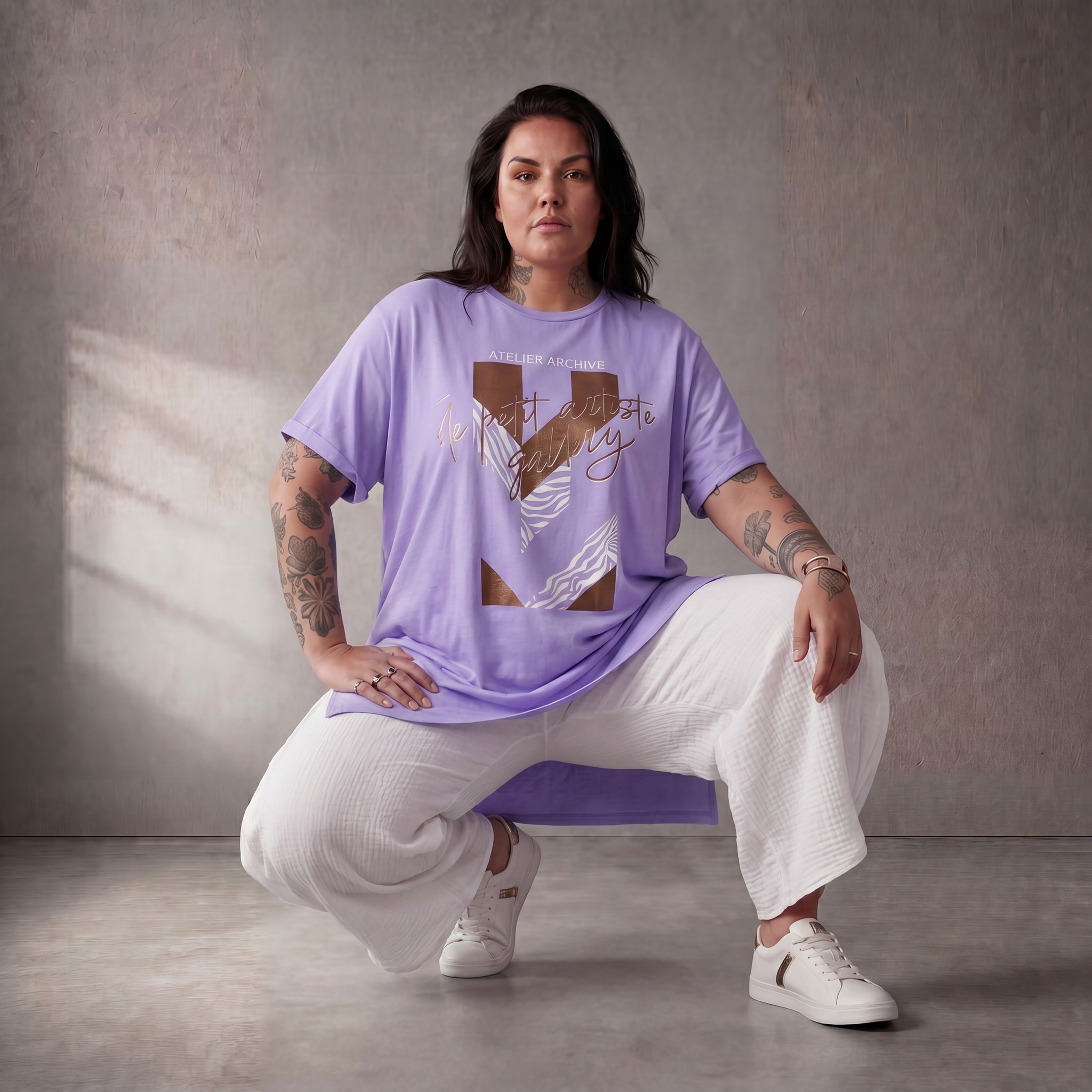 Damen Shirt Lagenlook Baumwolle Flieder, A-Linie, Kurzarm, Oversize große Größen – Funky Diva