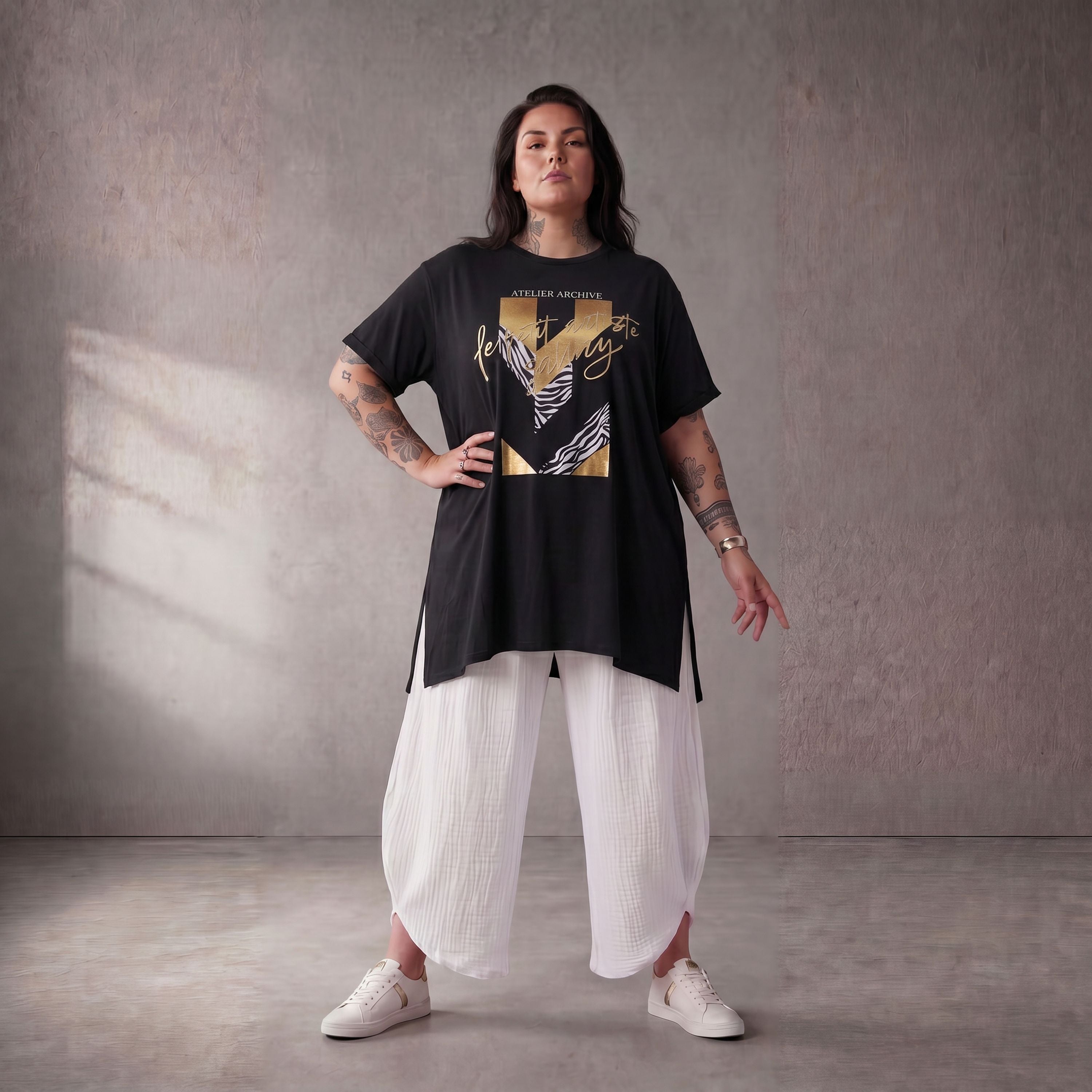 Damen Shirt Lagenlook Baumwolle Schwarz, A-Linie, Oversize große Größen – Funky Diva