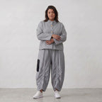 Bengaline Jacke in Grau Weiß mit kastigem Schnitt Stehkragen und 3/4-Arm für jede Saison