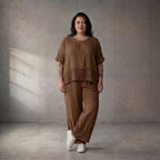 Braunes Leinen Shirt im Oversize Lagenlook leger zeitlos mit Taschen ausgefallen bequem