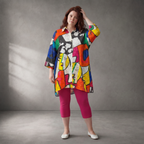 Ausgefallene Oversize Brokat Bluse in Gelb Blau Orange Schwarz Weiß Rosa leger Lagenlook