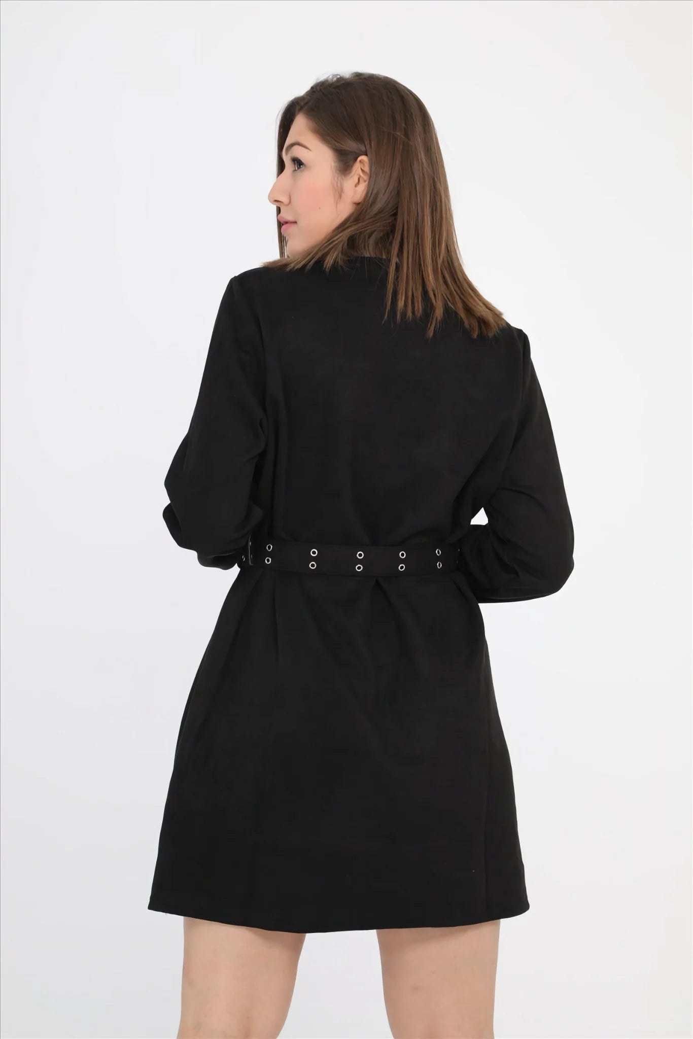  Pomme Rouge Kleid in gerader Form, aus Polyester, C6158, Schwarz, Schick, Modern, Bequem