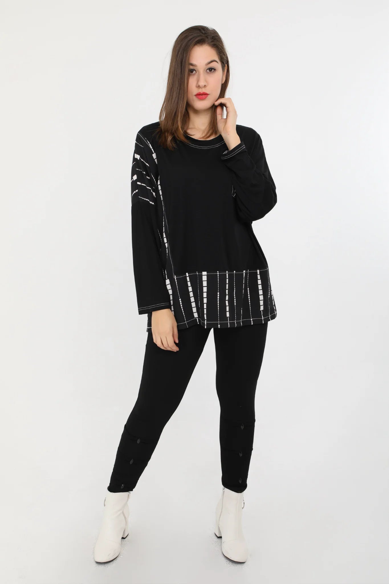  Pomme Rouge Shirt in gerader Form, aus Viskose, C6173, Schwarz-Weiß, Streifen, Schick