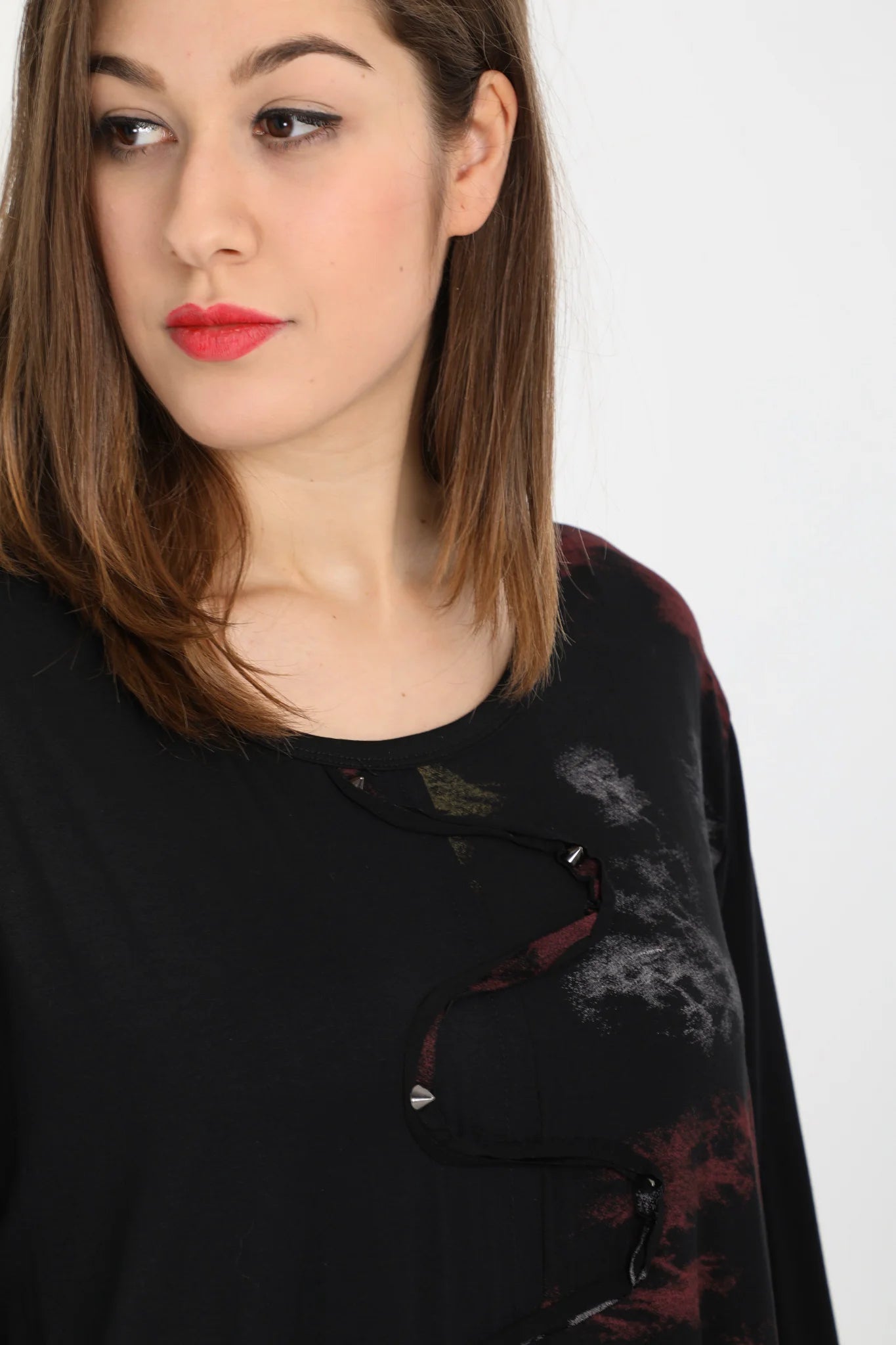  Pomme Rouge Shirt in gerader Form, aus Viskose, C6176, Schwarz-Multi, Grafik, Schick