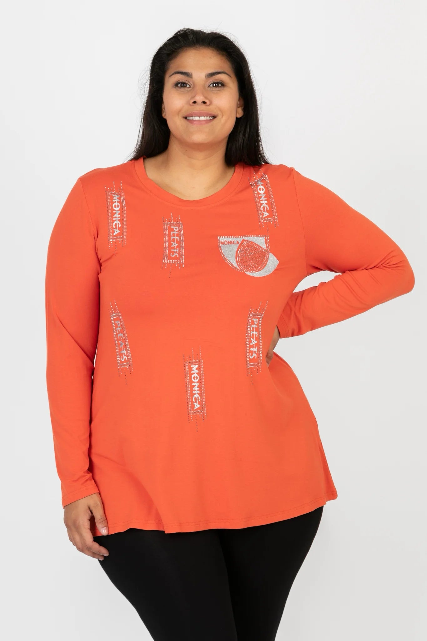  Pomme Rouge Shirt in gerader Form, aus Viskose, C6612, Orange-Silber, Muster, Schick