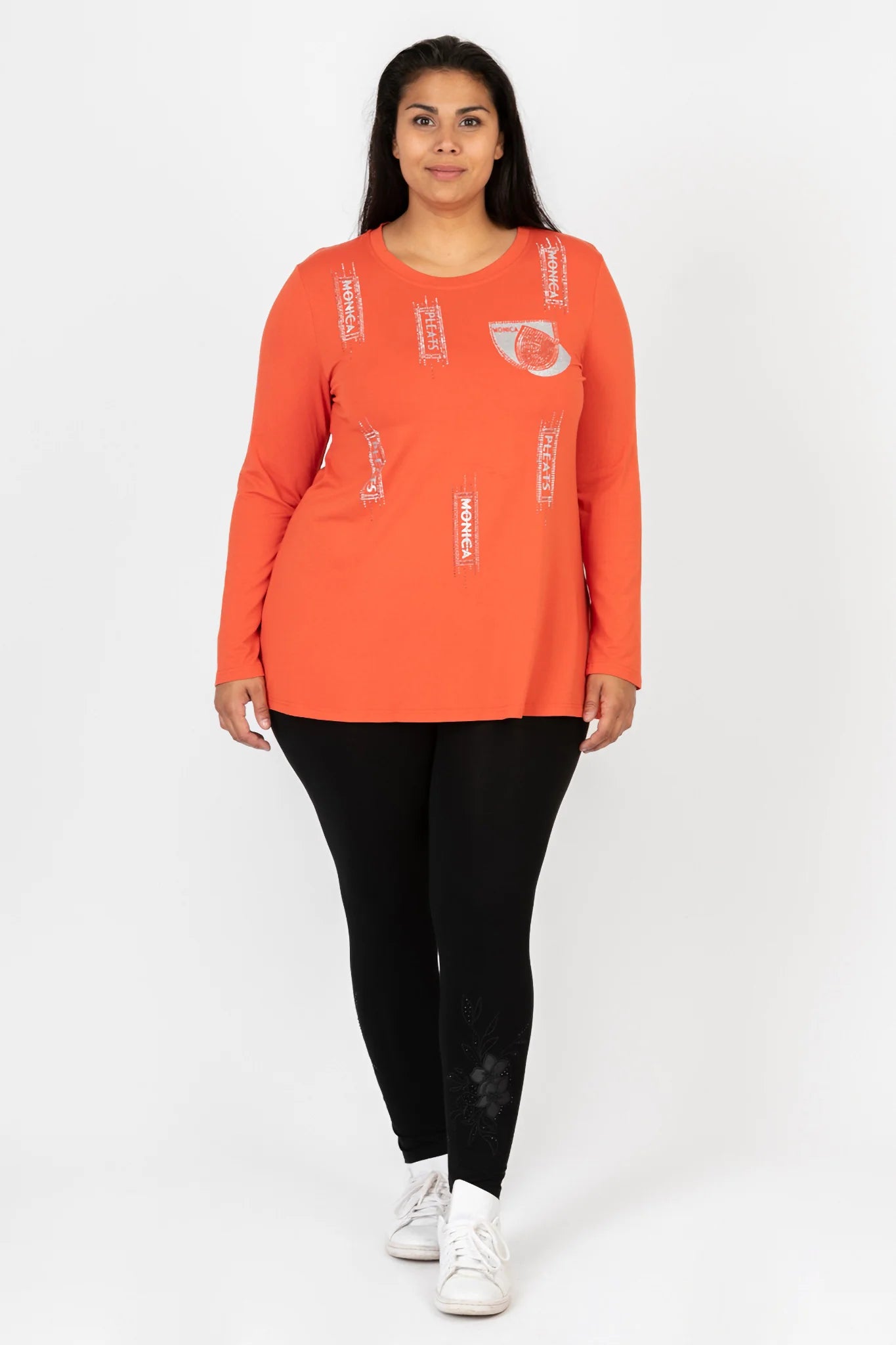  Pomme Rouge Shirt in gerader Form, aus Viskose, C6612, Orange-Silber, Muster, Schick