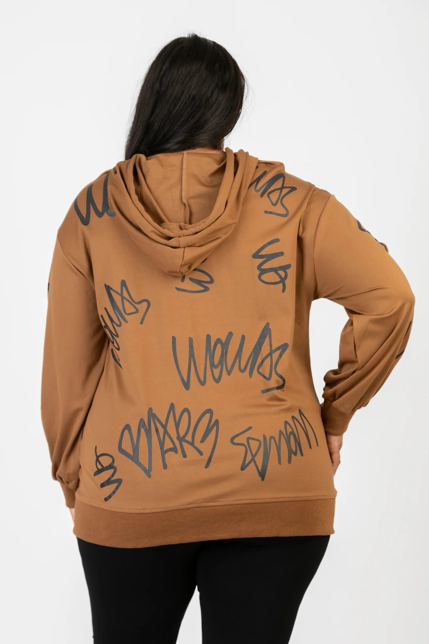  Pomme Rouge Hoody in gerader Form, aus Viskose, C6618, Cognac-Schwarz, Schick, Modern