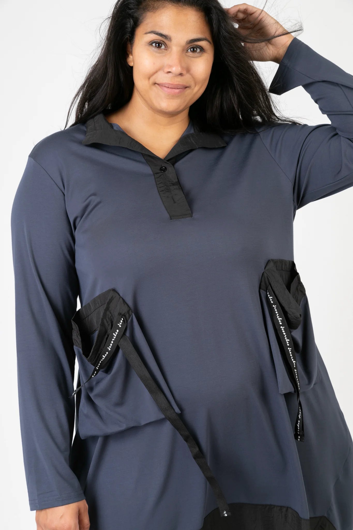  Ballonkleid von Pomme Rouge aus Viskose, C6651, DunkelBlau-Schwarz, Schick, Modern, Bequem