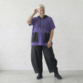 Stilvolles Oversize Shirt im Lagenlook aus feinem Baumwollstrick mit moderner Lochstruktur, Violett/Schwarz
