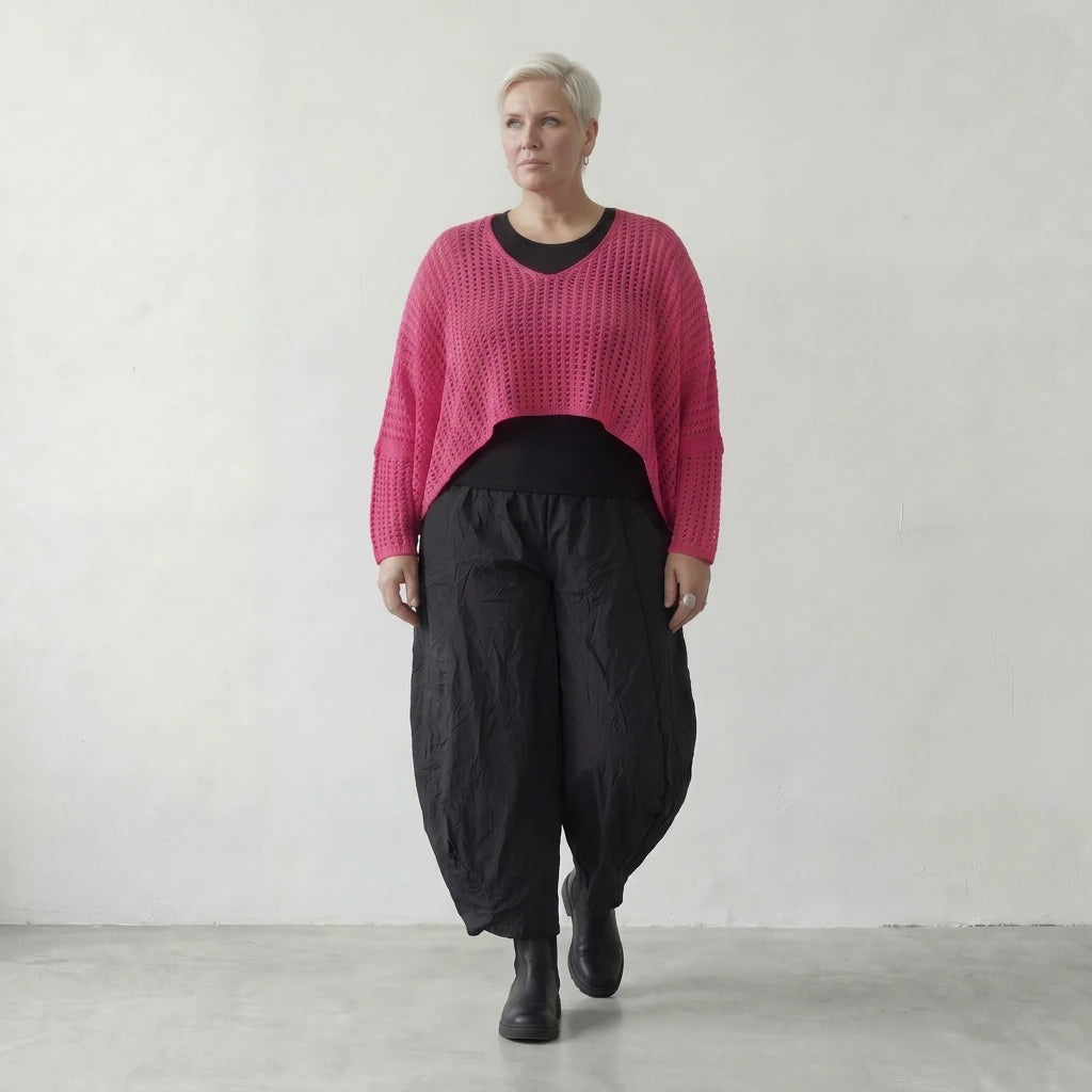 Luftig-leichter Überwurf im Lagenlook aus feiner Baumwolle mit kastigem Schnitt und Lochstruktur, Fuchsia