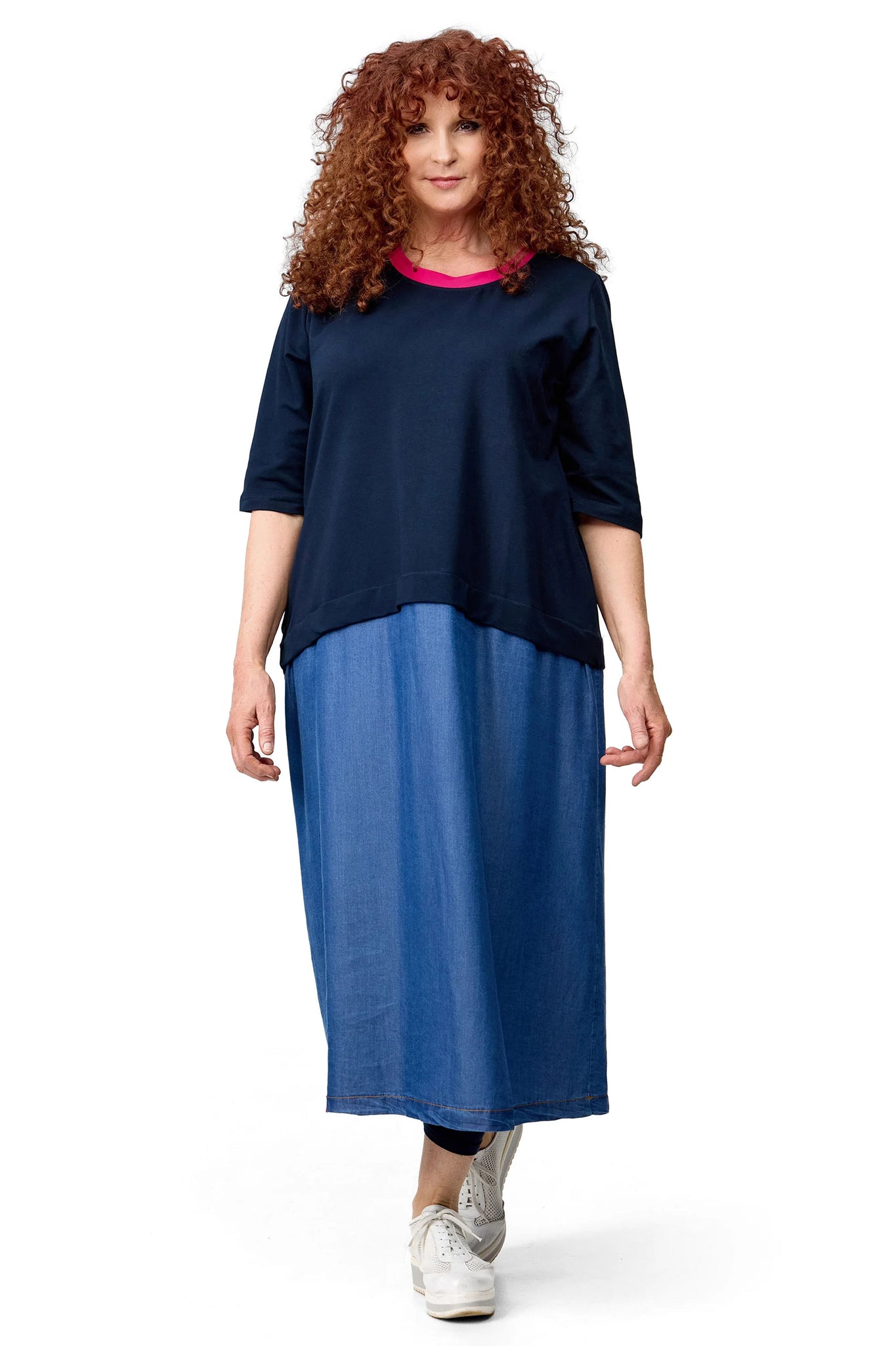 Kleid von Do Your Best aus Tencel in gerader Form, D61701, Jeansblau, Ausgefallen, Modern