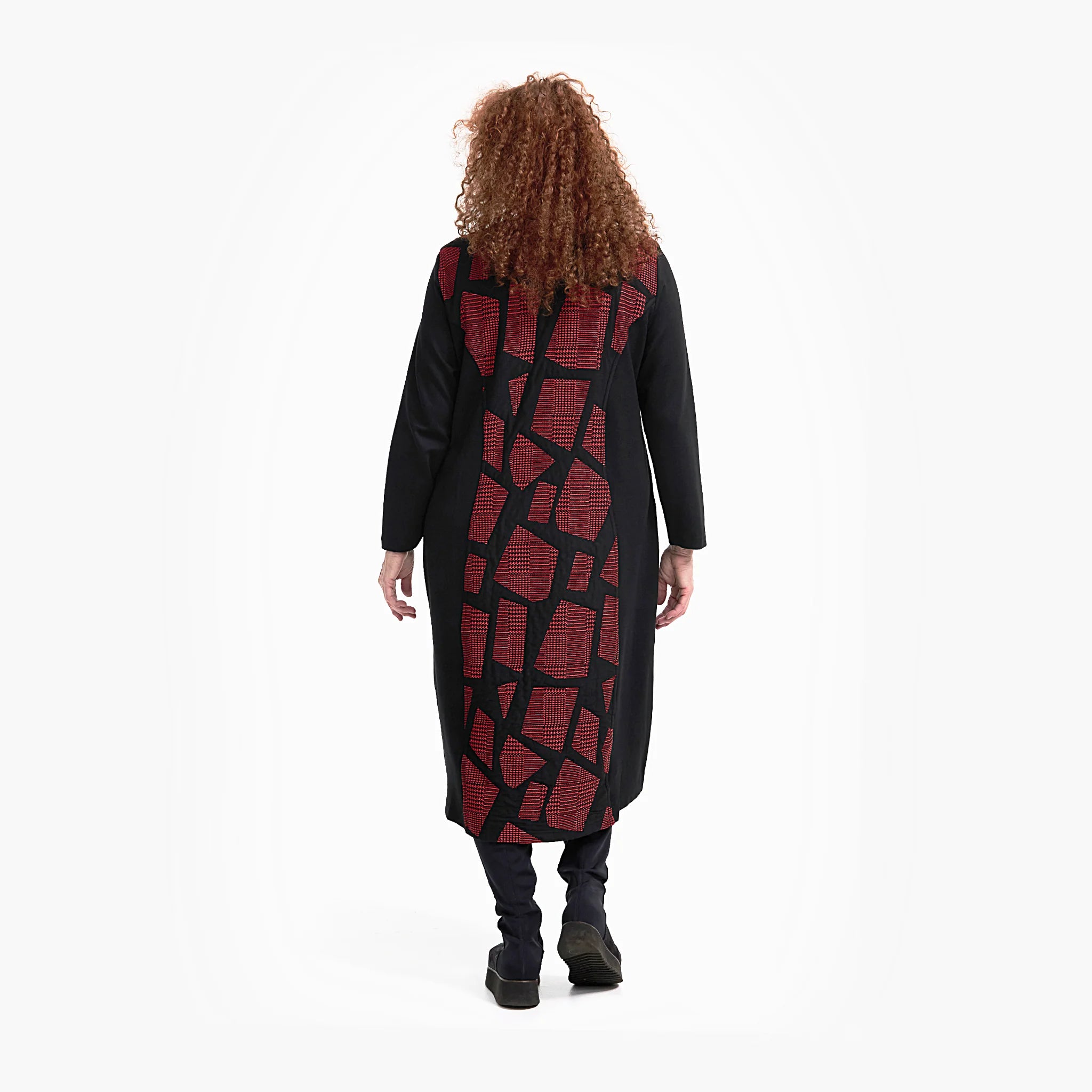  Ballonkleid von Do Your Best aus Viskose, D738, Schwarz/Rot, Abstrakt, Schick, Modern