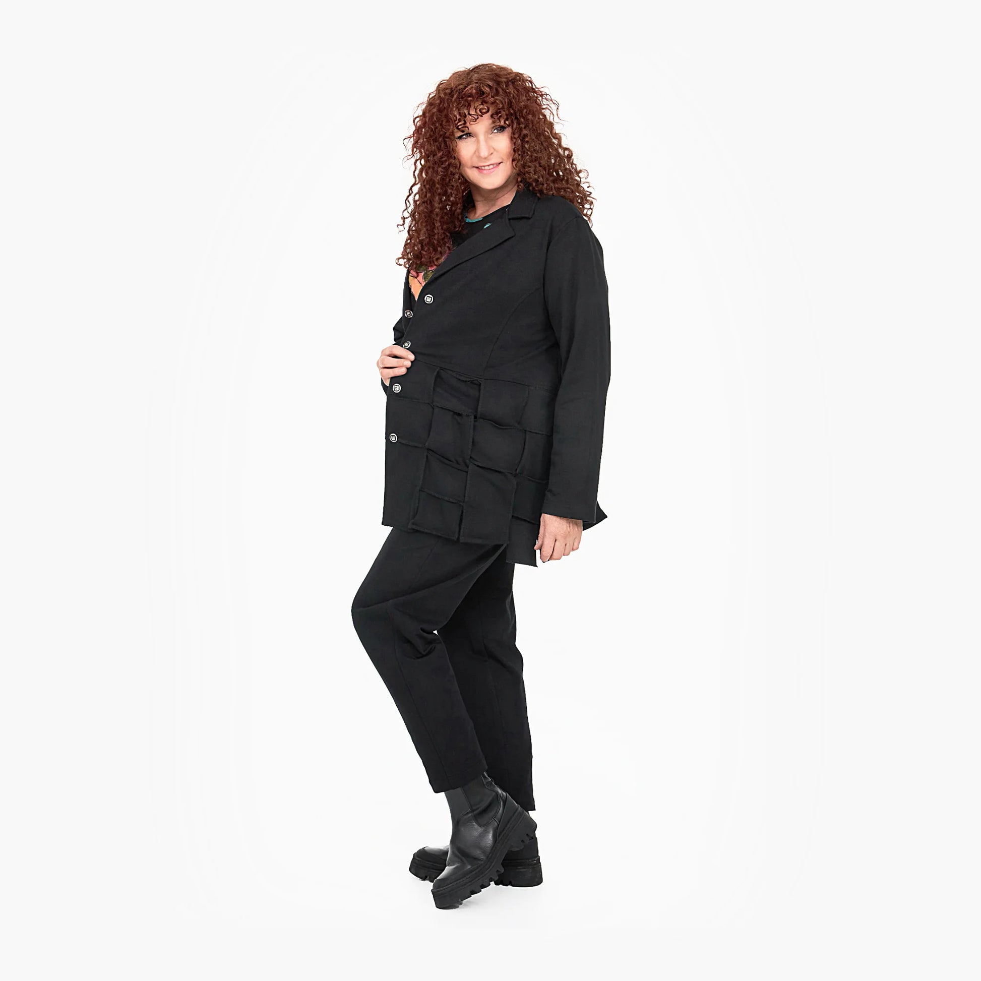  Stylische Oversize-Jacke mit V-Ausschnitt und kreativem Flechtmuster für Plus Size im Herbst/Winter