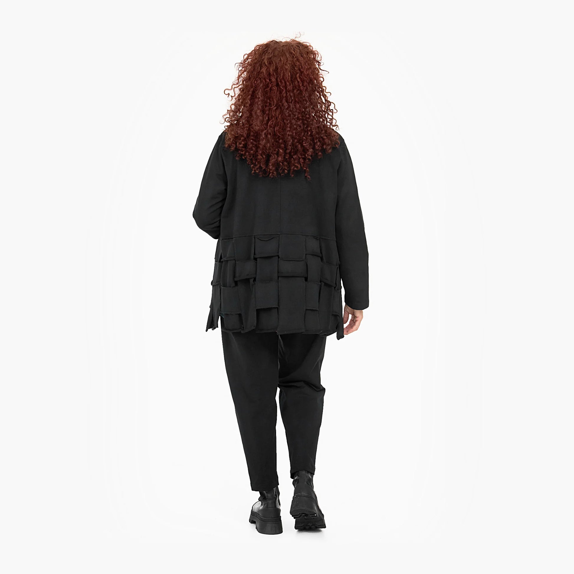  Stylische Oversize-Jacke mit V-Ausschnitt und kreativem Flechtmuster für Plus Size im Herbst/Winter