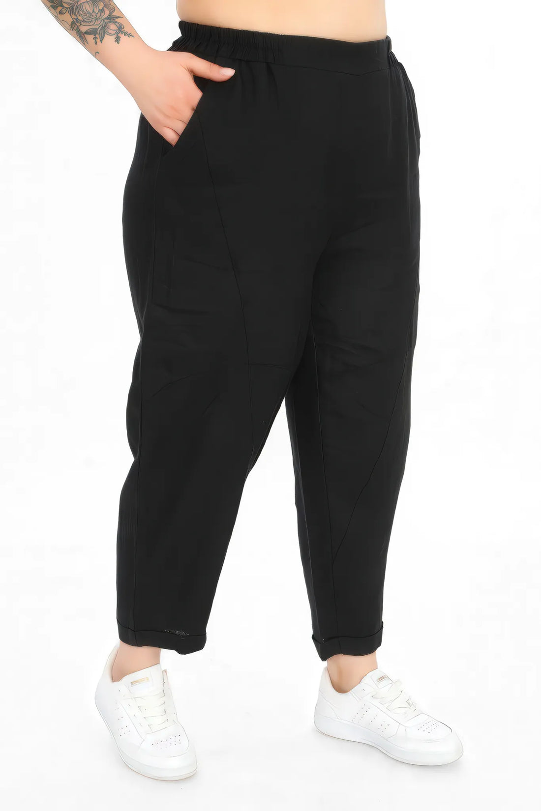  Karottenform Hose von Divas Planet aus Leinen, DP4382, Schwarz, Ausgefallen, Zeitlos