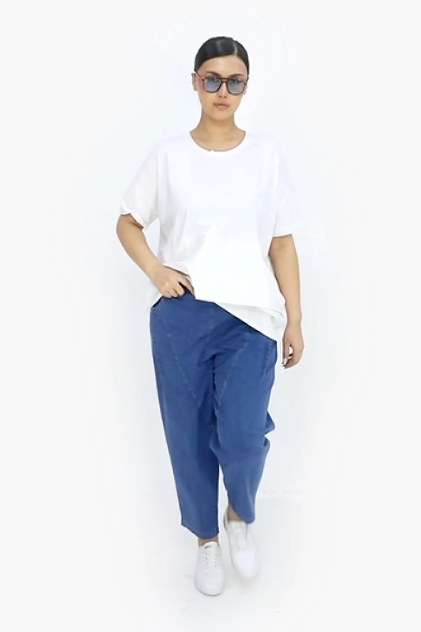  Karottenform Hose von Divas Planet aus Baumwolle, DP4511, Jeansblau, Ausgefallen, Zeitlos
