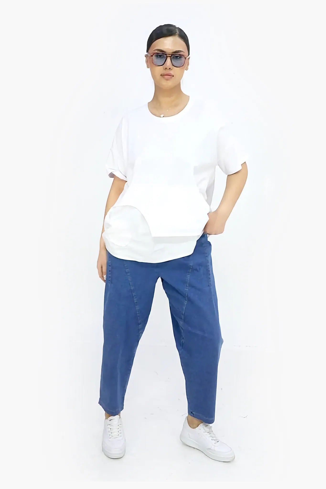  Karottenform Hose von Divas Planet aus Baumwolle, DP4511, Jeansblau, Ausgefallen, Zeitlos