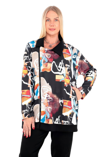  Divas Planet Jacke in gerader Form, aus Viskose, DP35330, Multicolor, Abstrakt, Schick