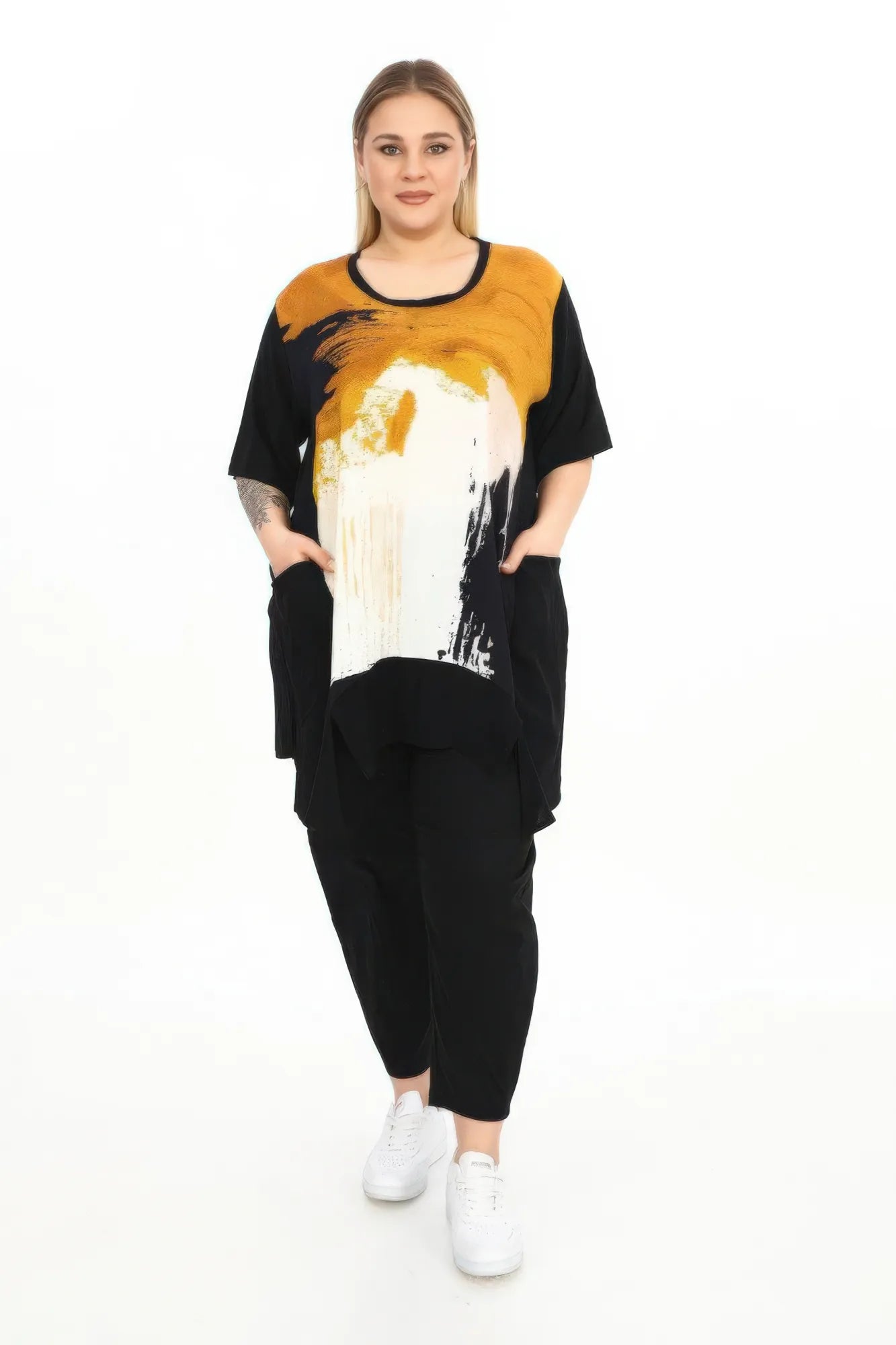  Divas Planet Shirt in gerader Form, aus Viskose, DP10169, Schwarz, Abstrakt, Schick